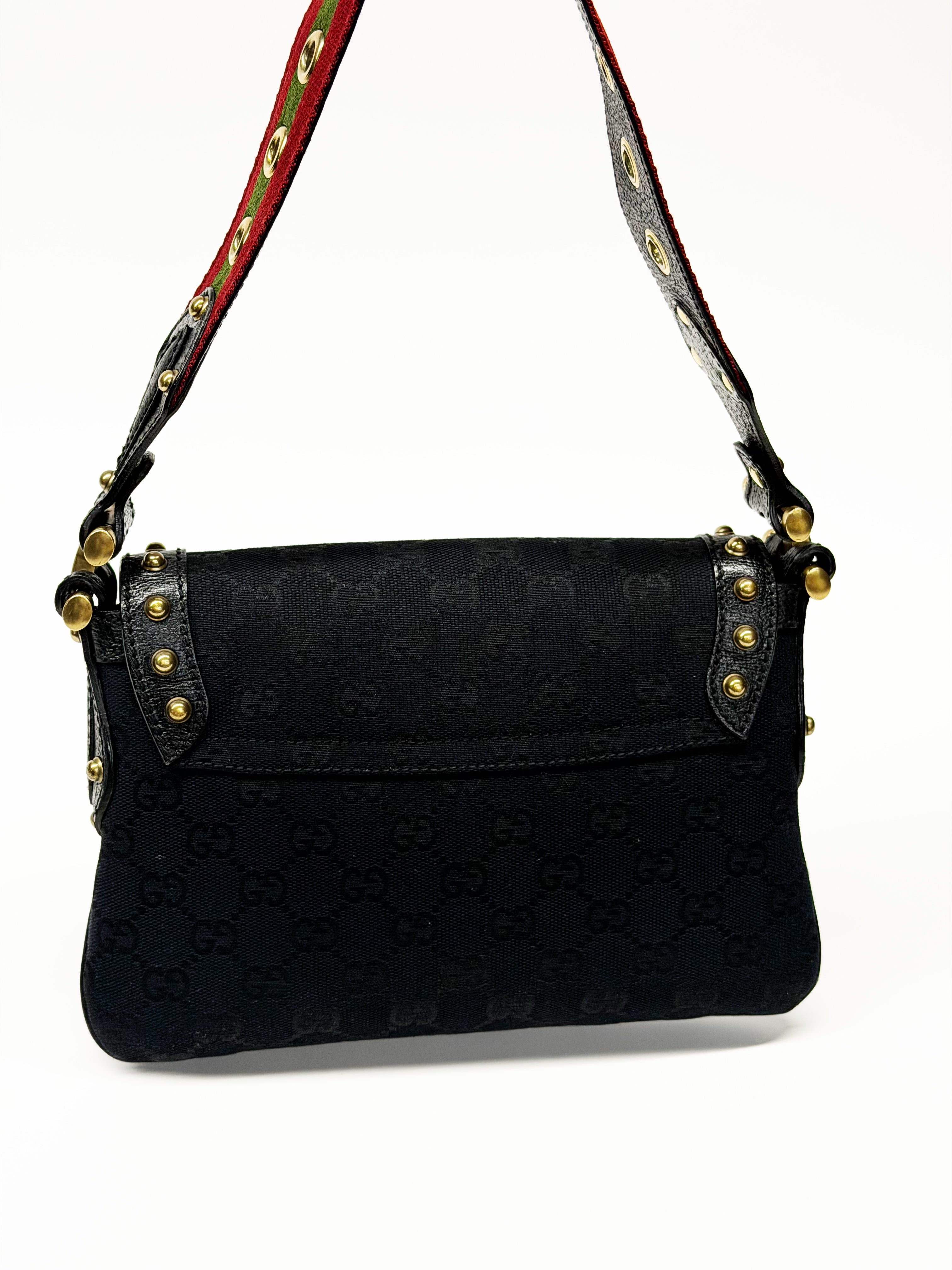 GUCCI Tom Ford Era Studded GG Monogram Horsebit Shoulder Bag – Early 2000s