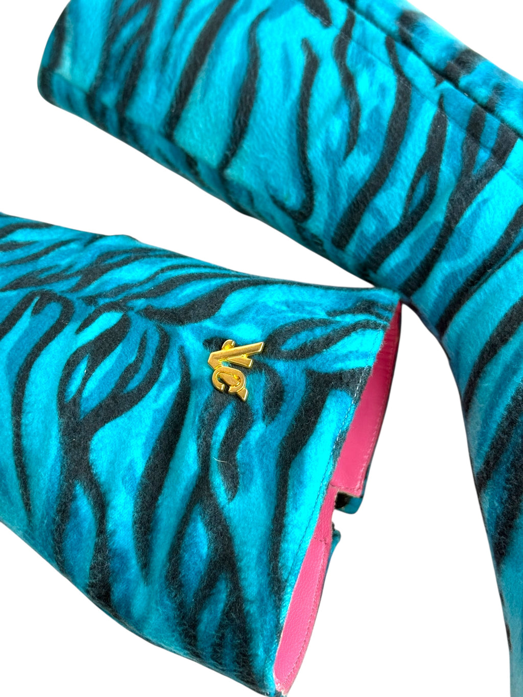 Versace Blue Zebra Print Calf Hair Boots - 40