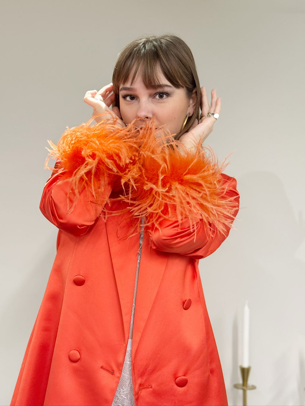 Alberto Audenino Orange Feather-Trim Blazer Dress