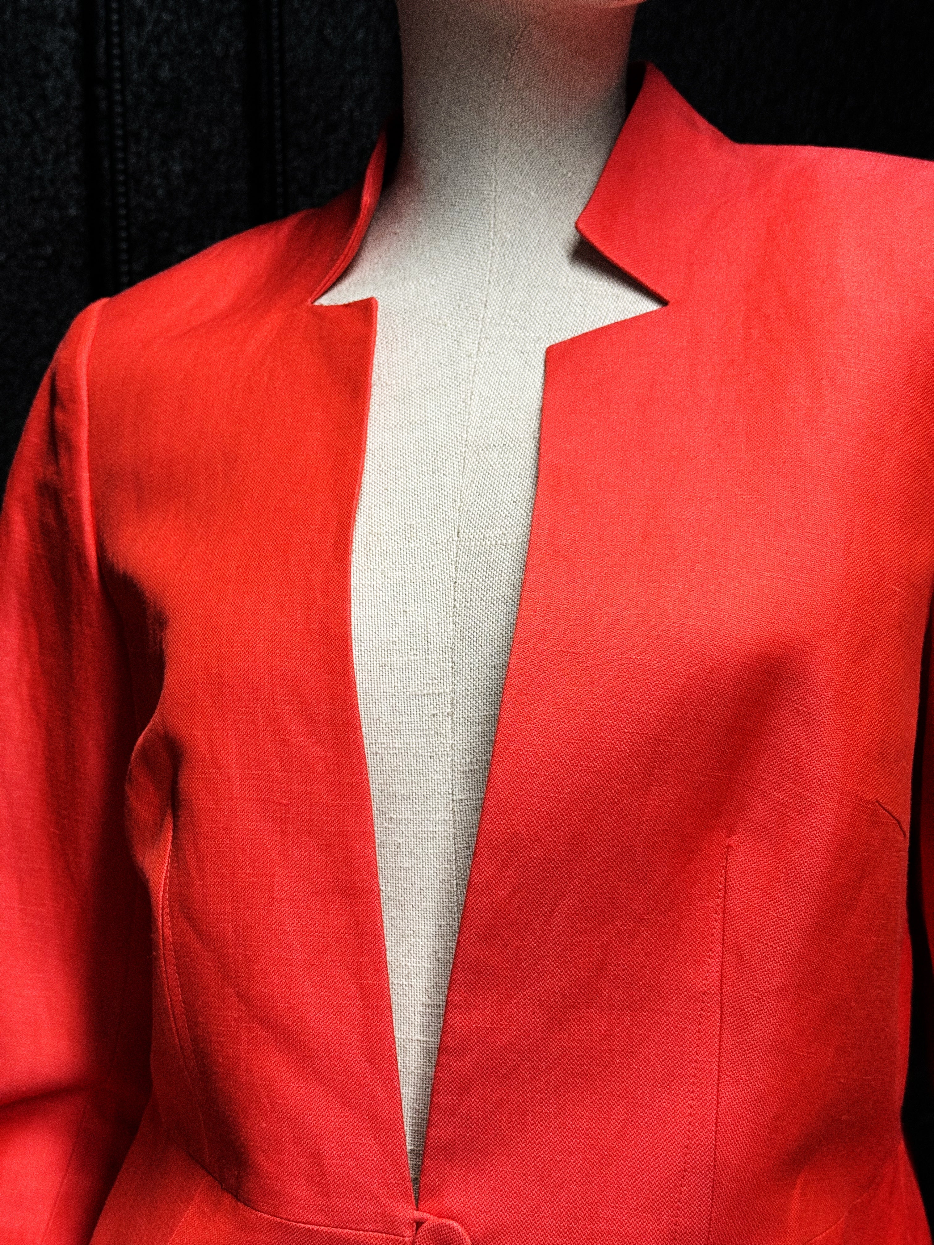 JAEGER Red Silk-Linen Fitted Blazer