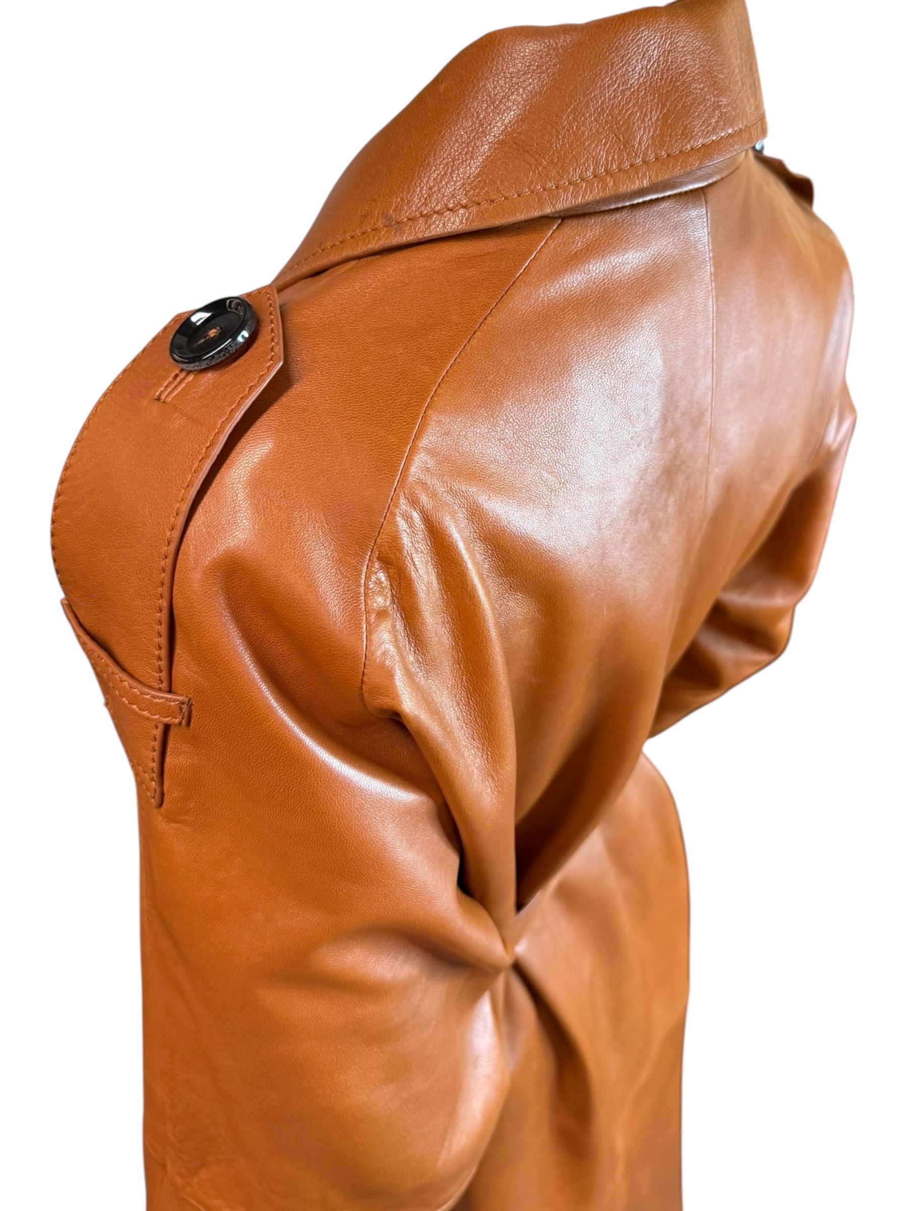 MASSIMO DUTTI LEATHER TRENCH COAT – CAMEL – SIZE L