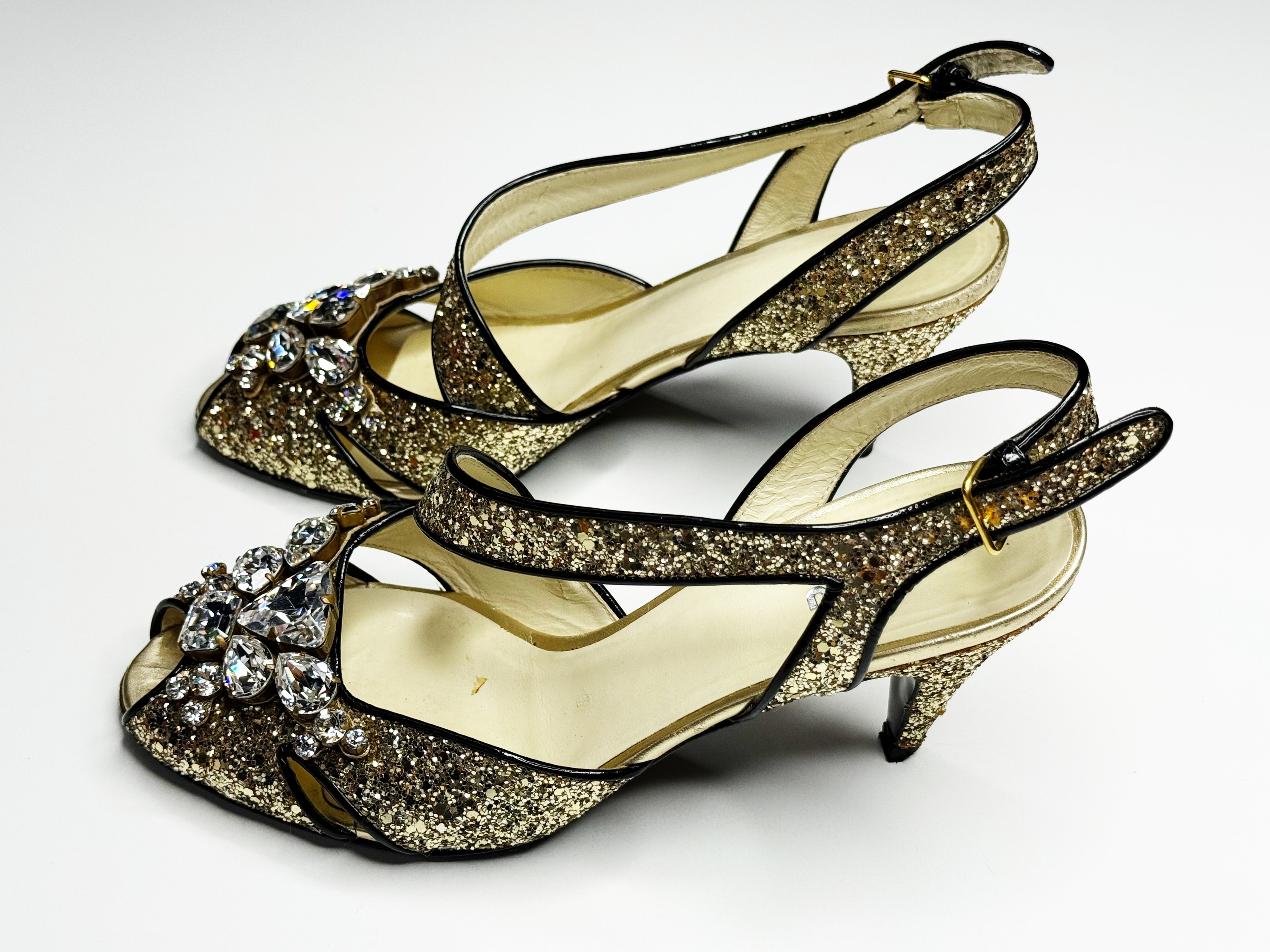 Miu Miu Glitter Crystal Embellished Heels