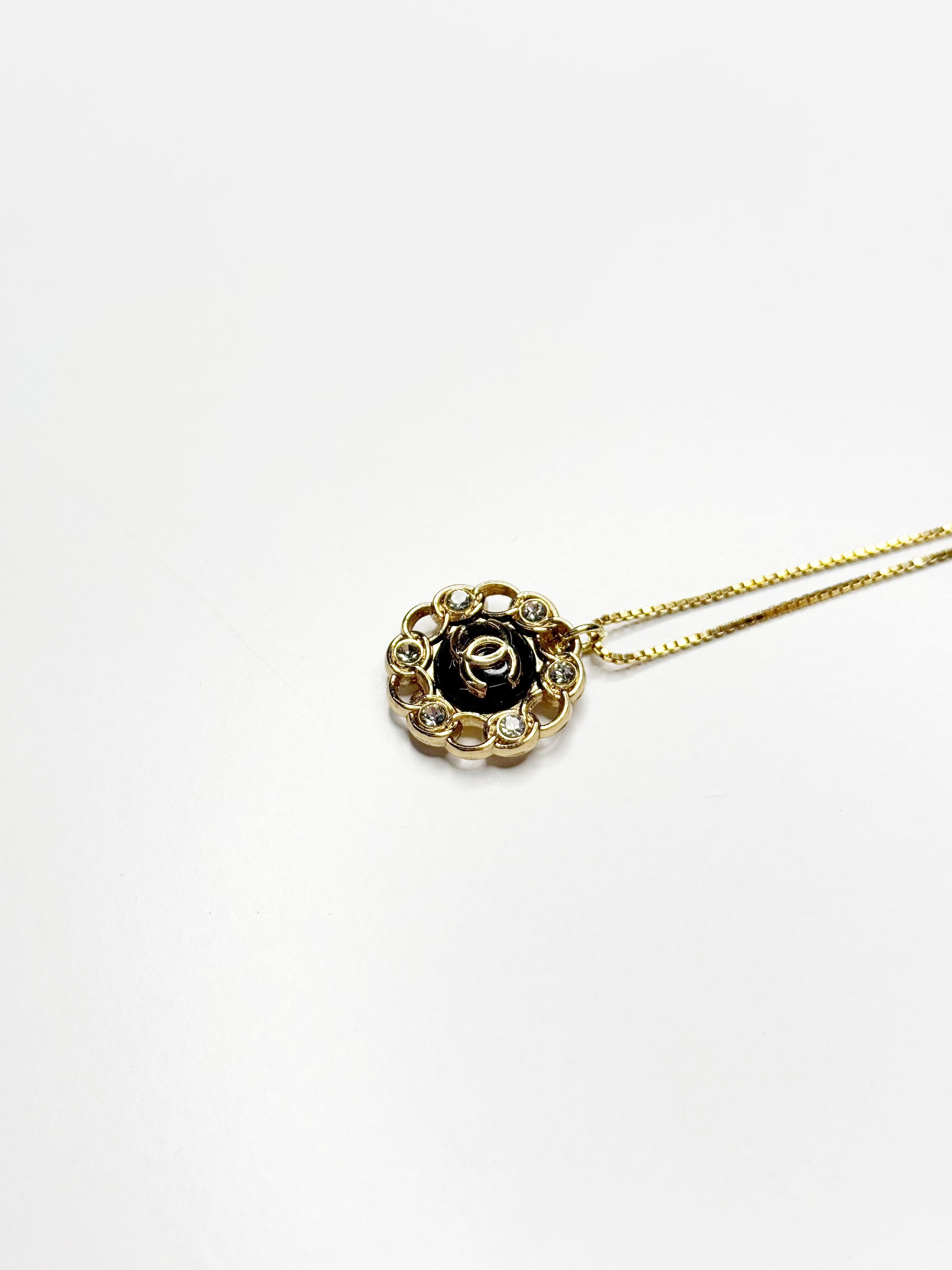 Vintage Chanel Round Crystal Pendant Necklace