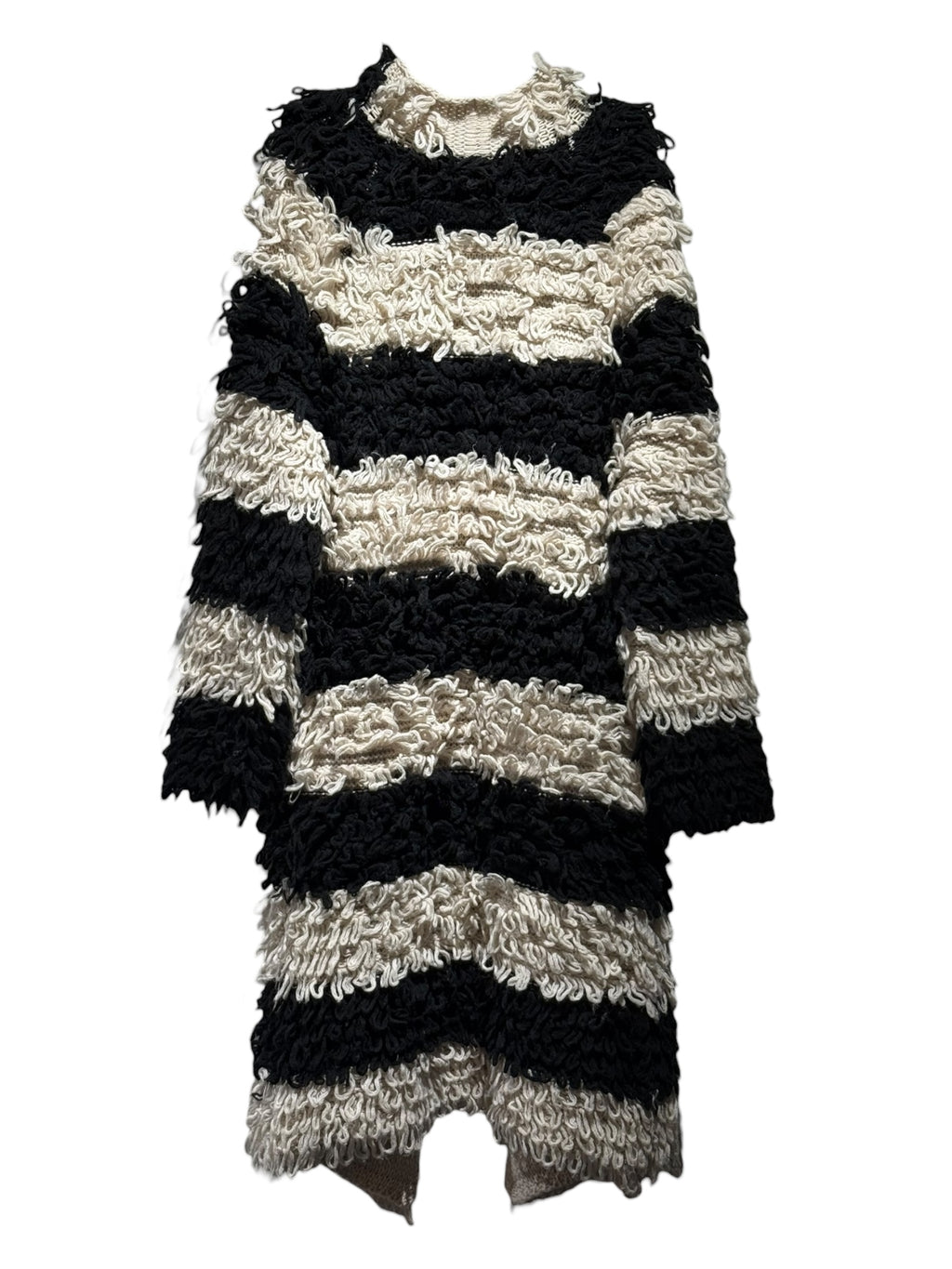 Vicolo Long Loop-Knit Striped Cardigan — Black & Ivory