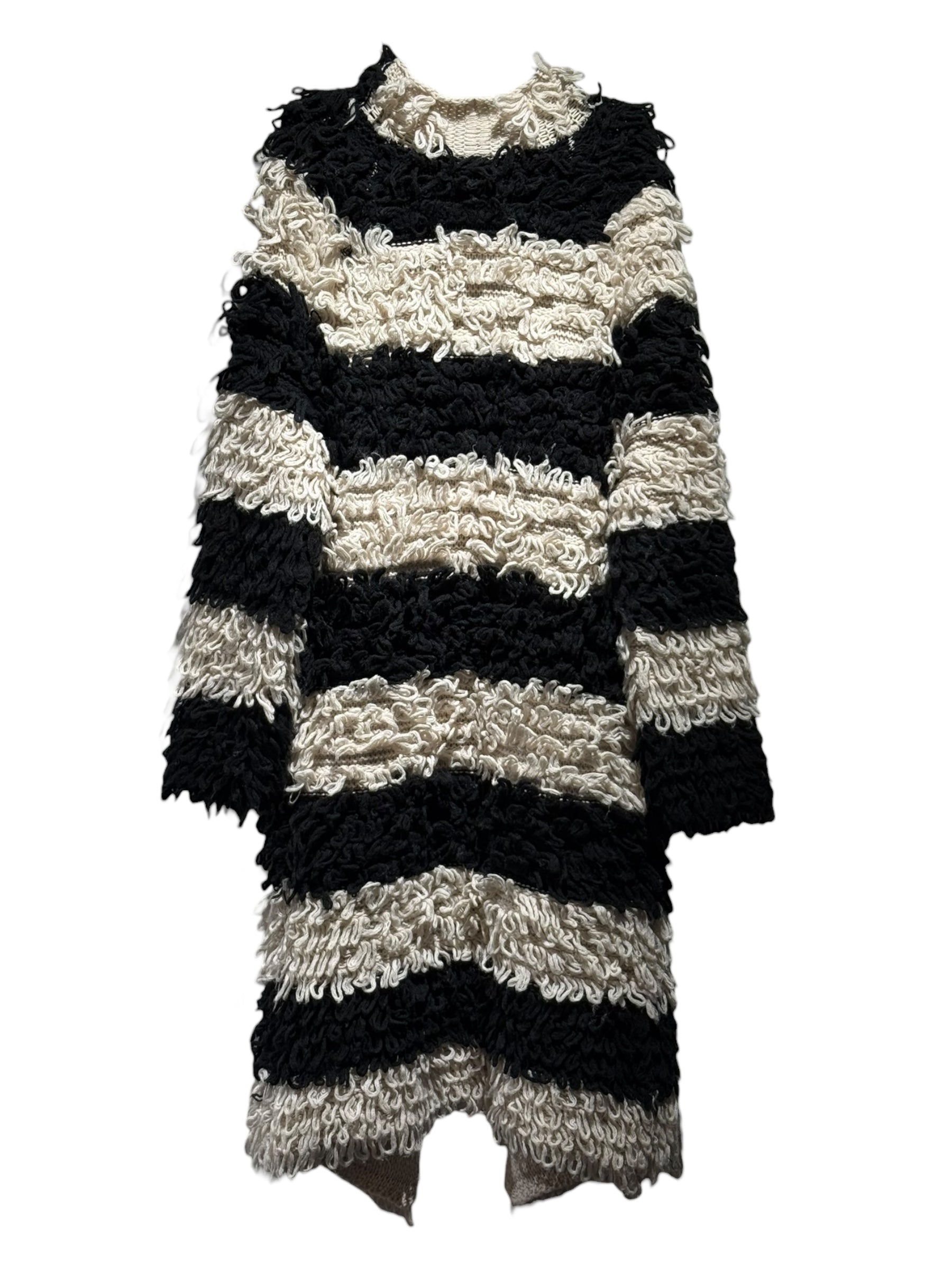 Vicolo Long Loop-Knit Striped Cardigan — Black & Ivory