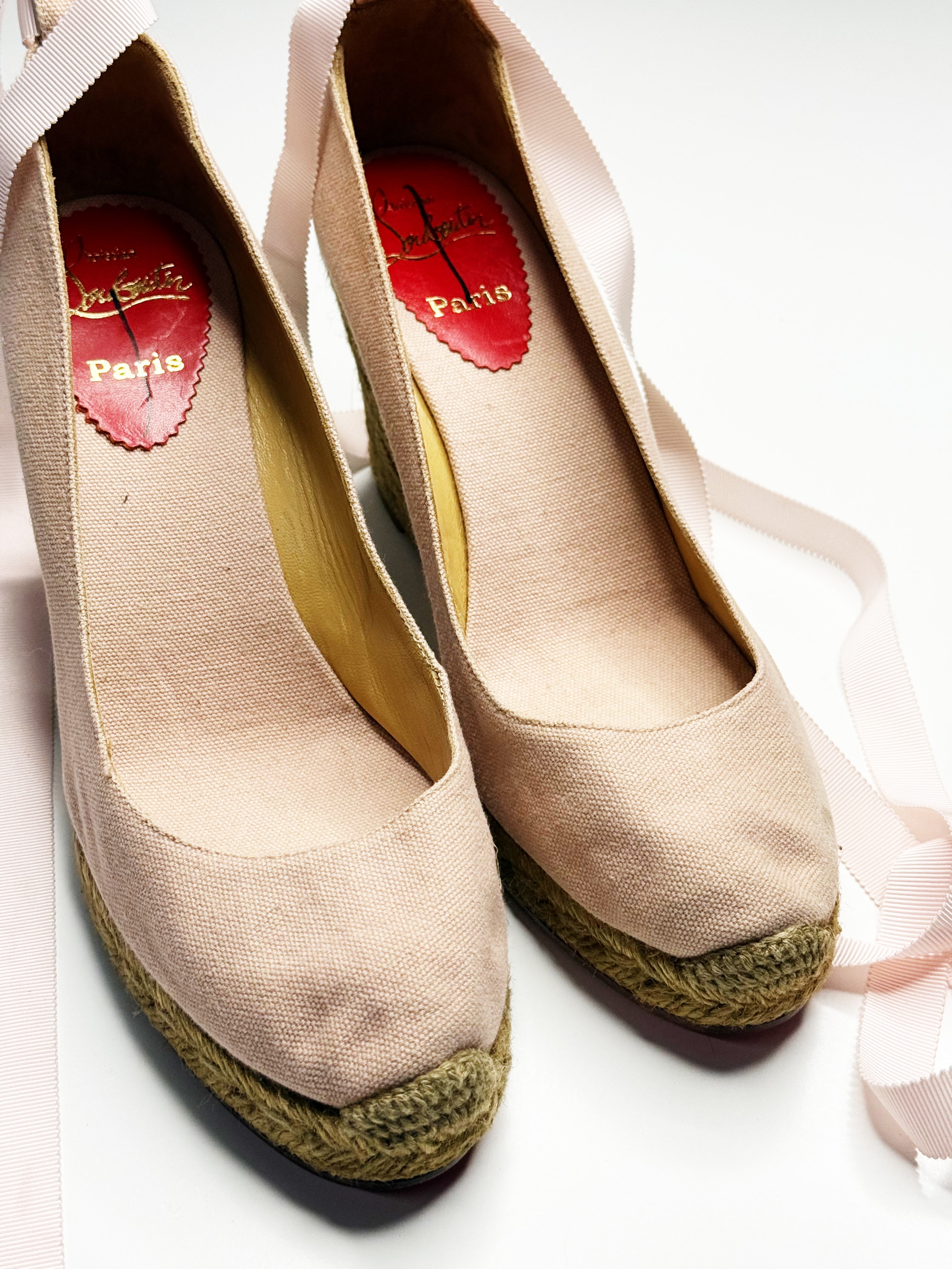 Christian Louboutin Espadrille Wedges with Ribbons