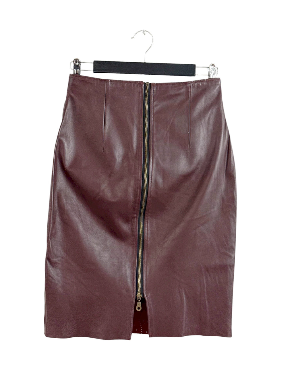 Mariette Burgundy Leather Skirt - EU 36