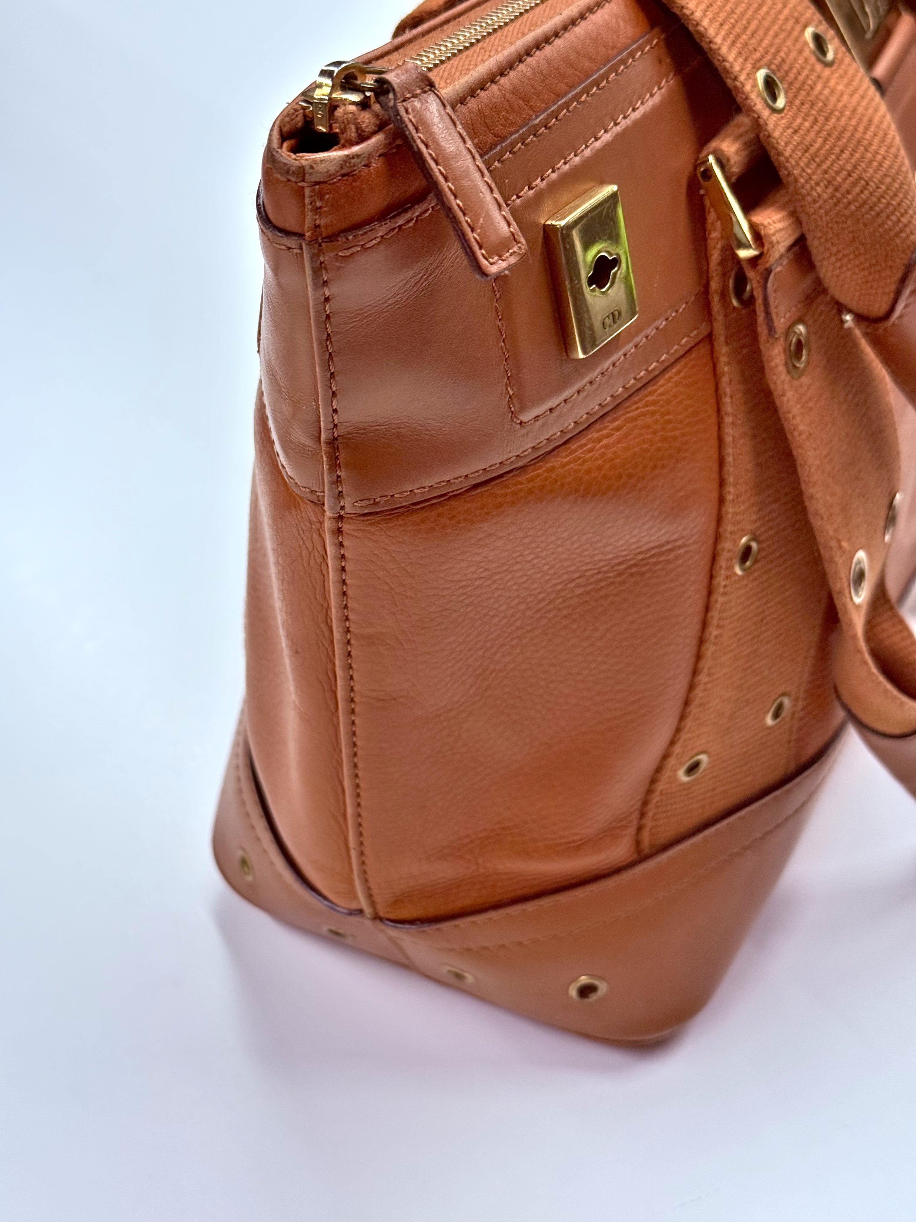 Christian Dior Brown Leather Tote Bag – Vintage Luxury Shoulder Handbag