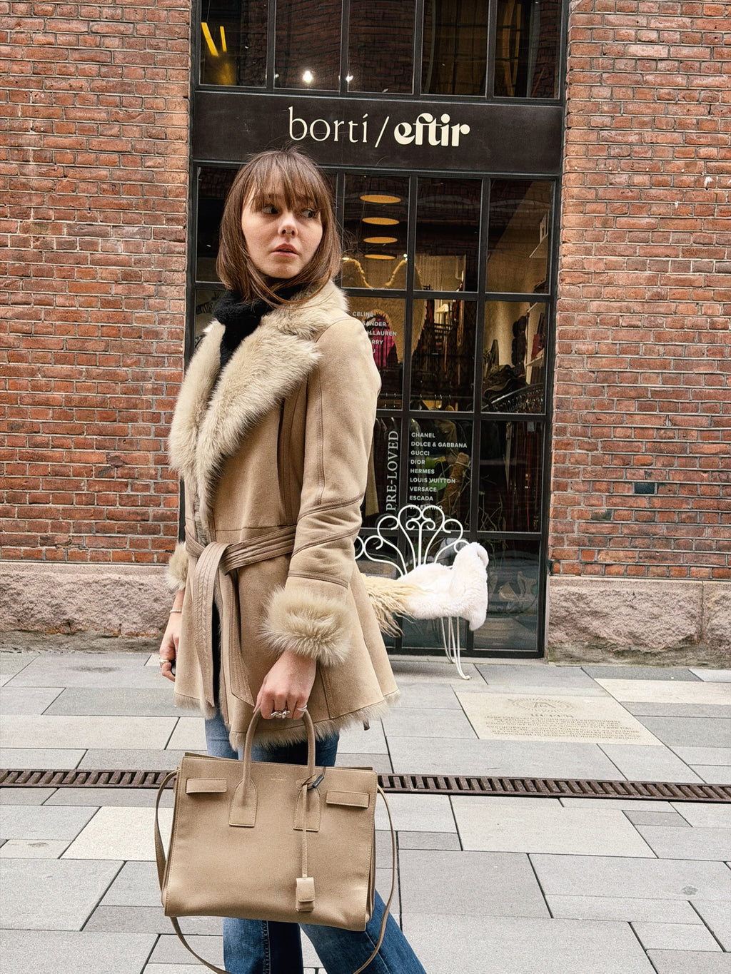 2NDDAY Shearling Coat with Natural Fur Trim