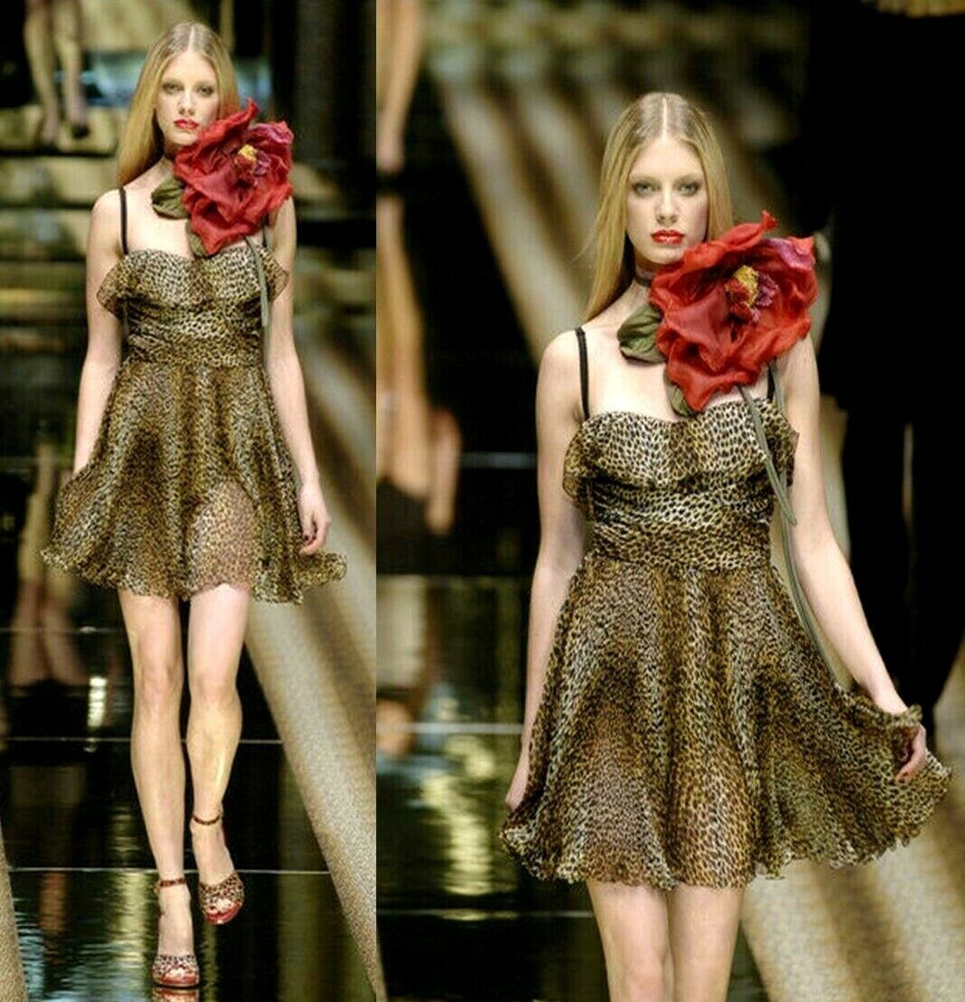 D&G Leopard Print Pleated Silk Mini Dress