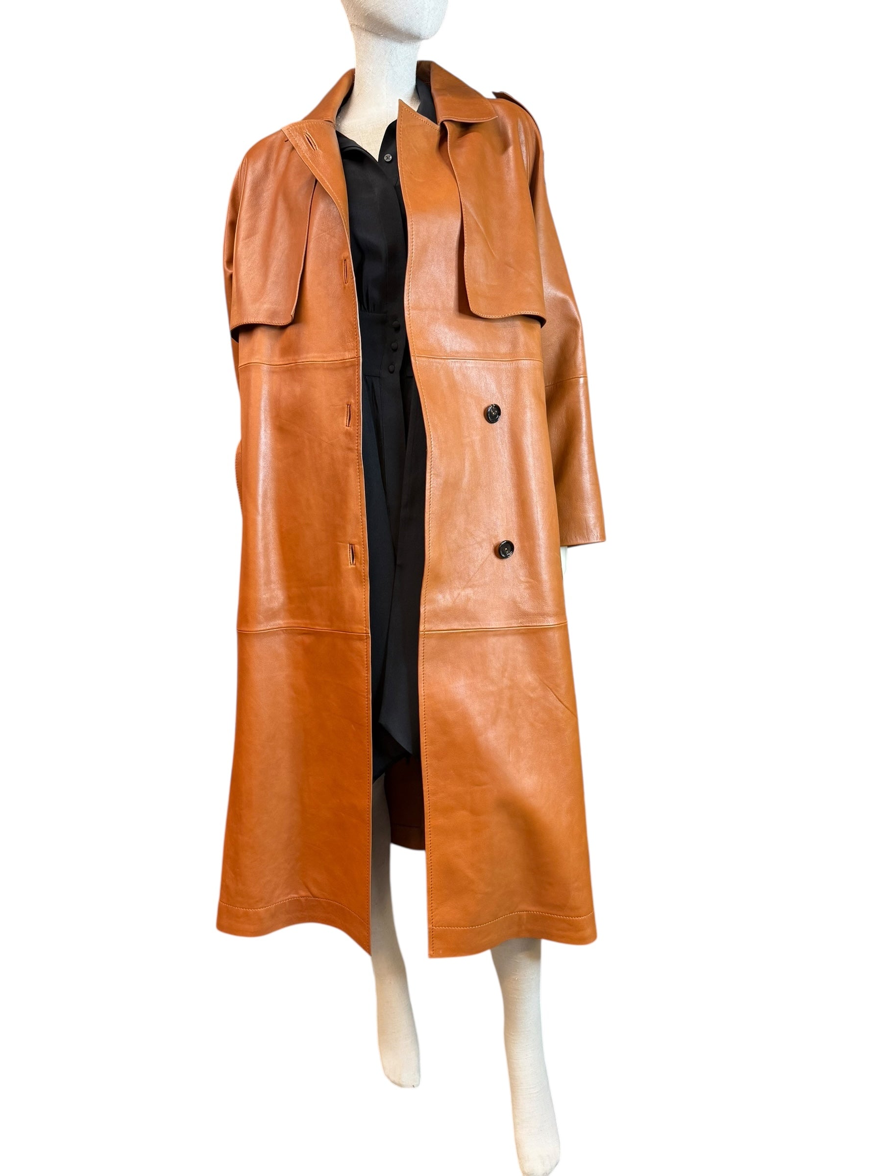 MASSIMO DUTTI LEATHER TRENCH COAT – CAMEL – SIZE L