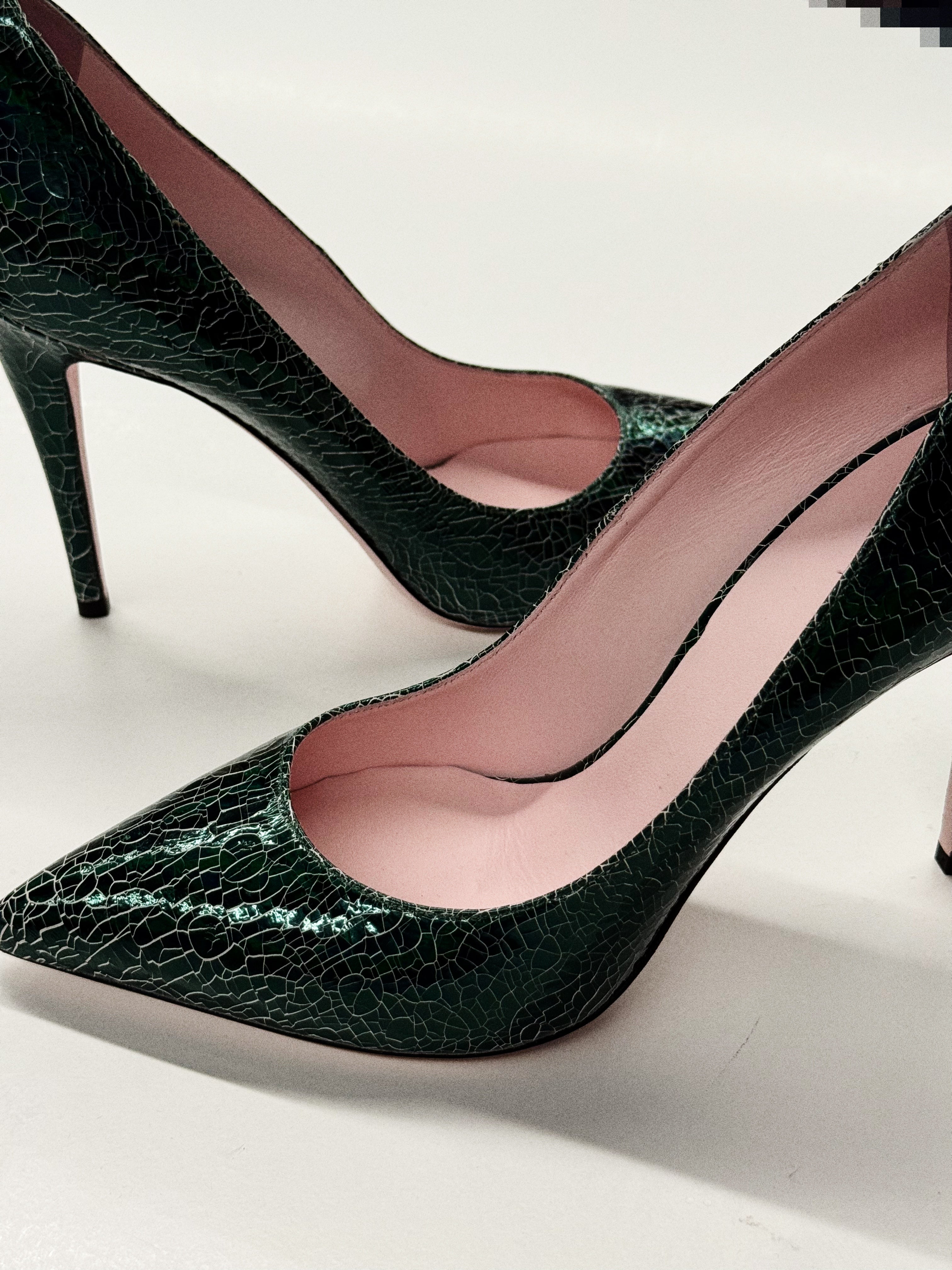 Giamba Paris Green Embossed Leather Pumps