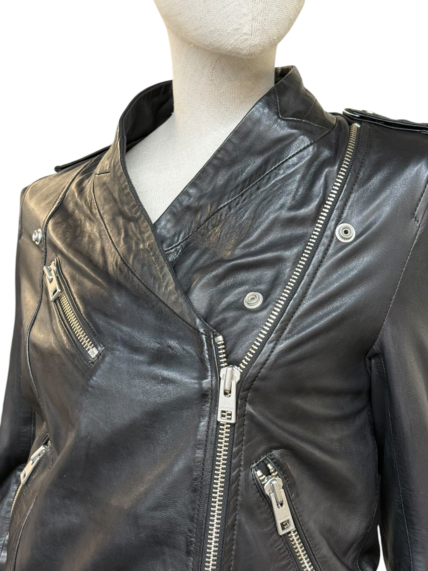 Zadig & Voltaire “LOON BIS” Lamb Leather Biker Jacket - EU 38