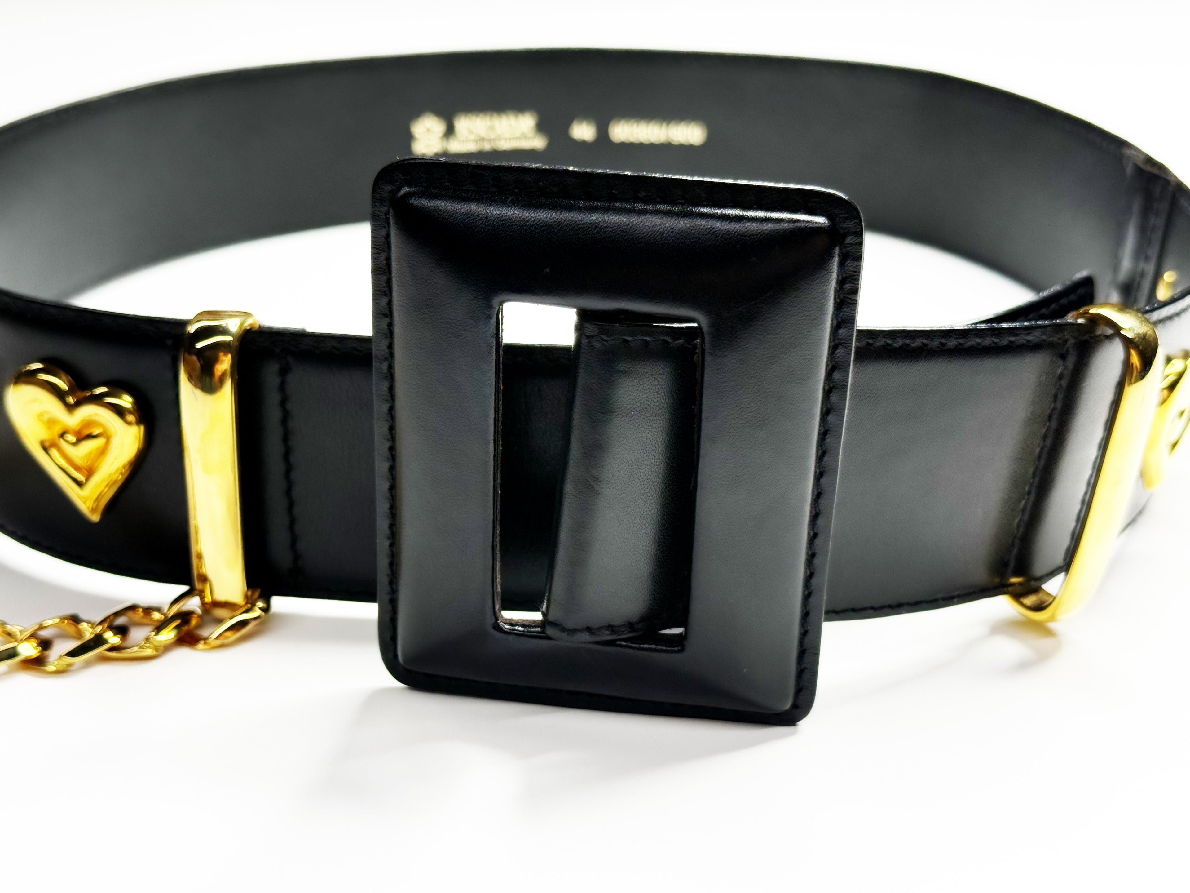 Escada Vintage Leather Belt with Gold Hearts