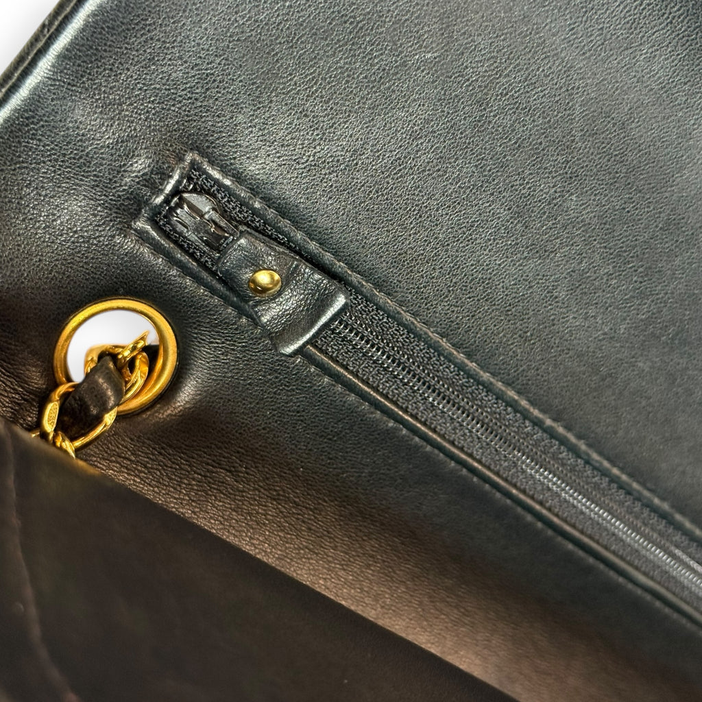 Chanel Vintage Double Flap Medium Chevron Bag — Black Lambskin, 24K