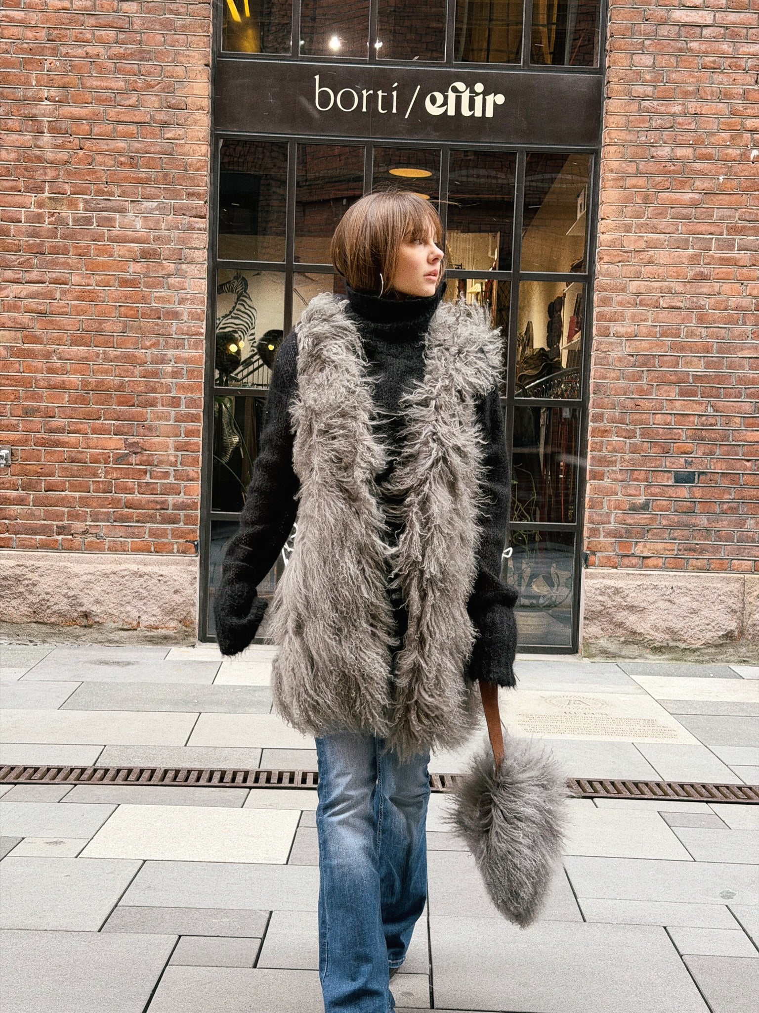 Reversible Vintage Fur Coat & Fur Bag Set