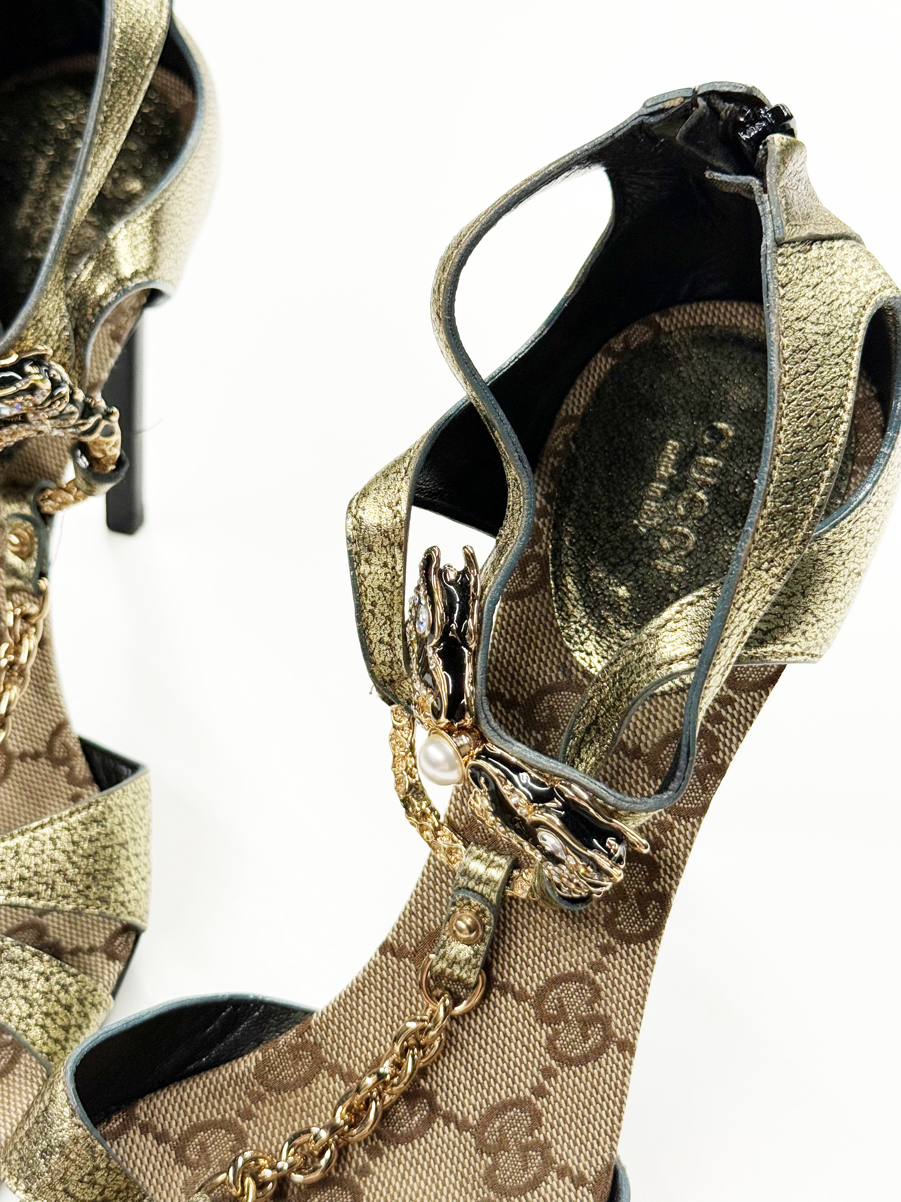 Gucci Metallic GG Monogram Chain Sandals