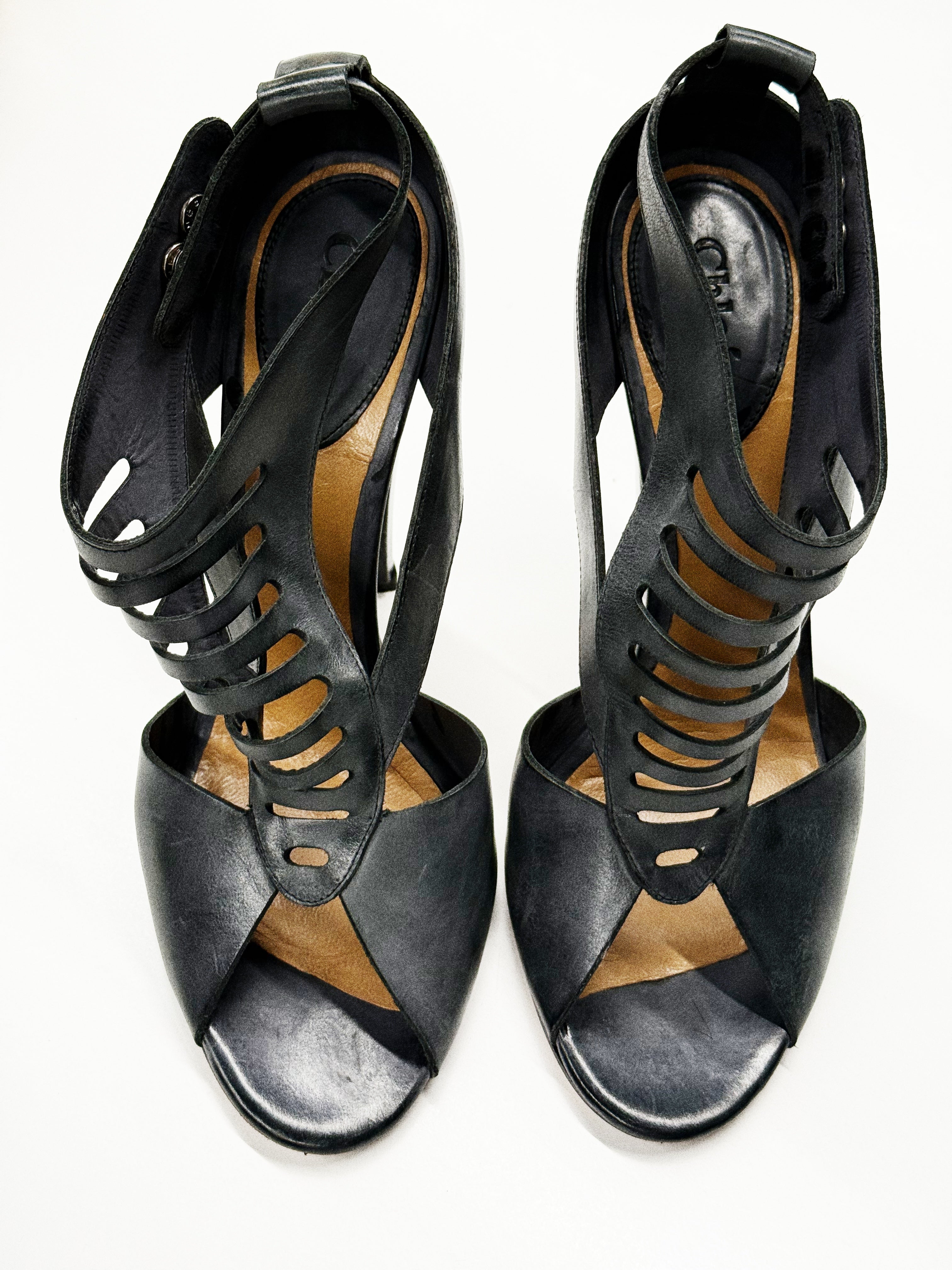 Chloé Dark Grey Cutout High Heel Sandals