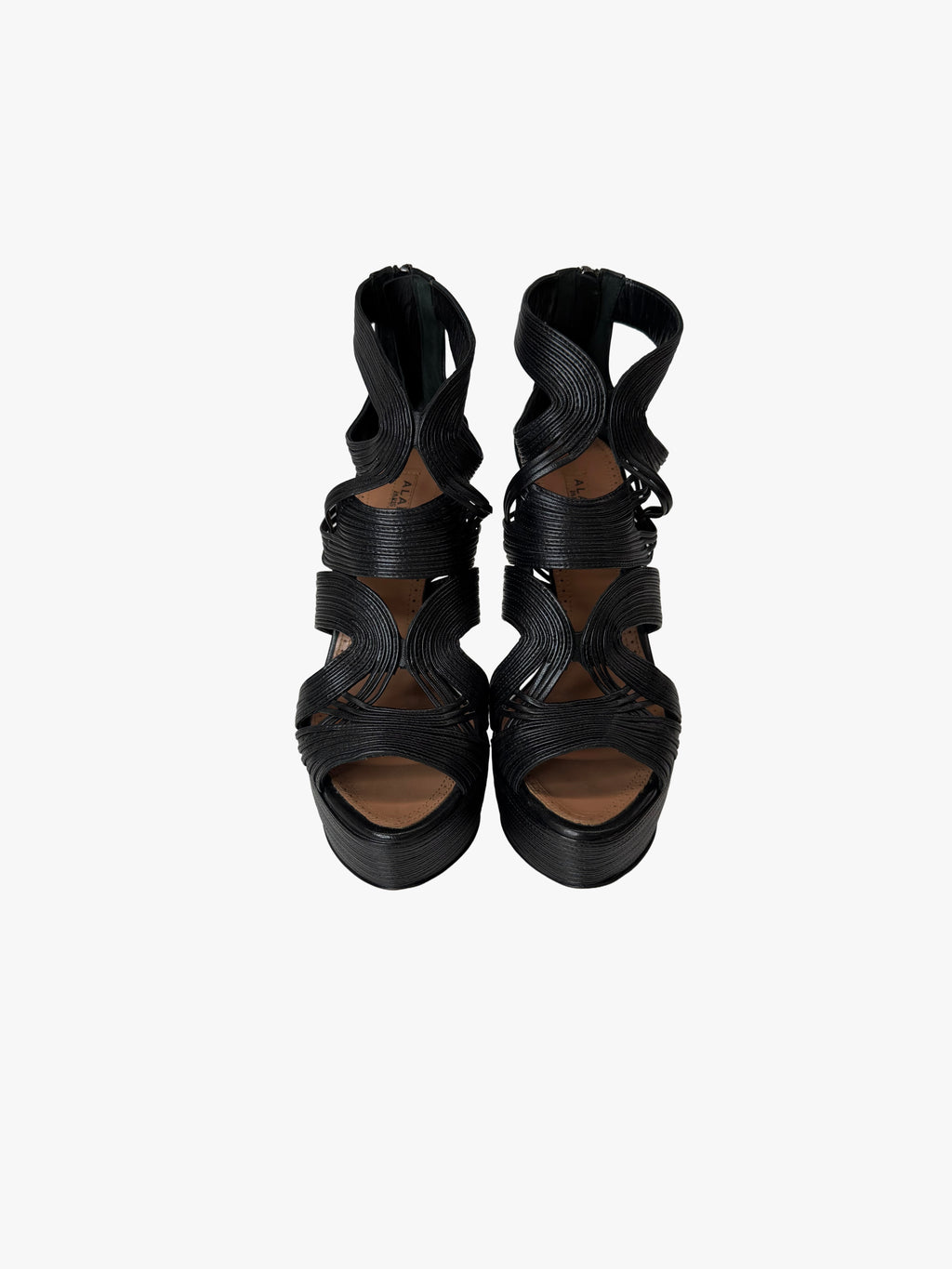Alaïa Black Leather Tubular Caged Gladiator Heels