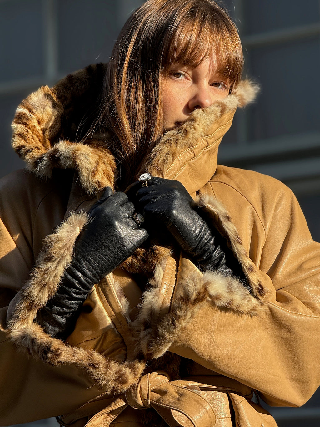 GIANNFRANCO FERRÉ LEATHER JACKET WITH FUR TRIM - M