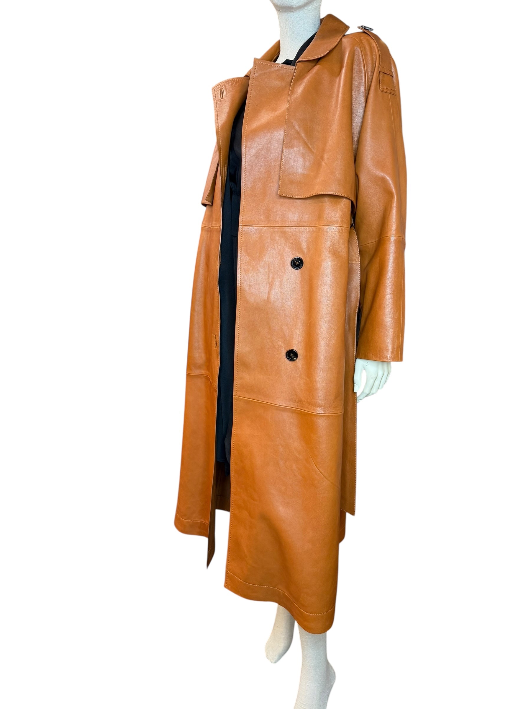 MASSIMO DUTTI LEATHER TRENCH COAT – CAMEL – SIZE L