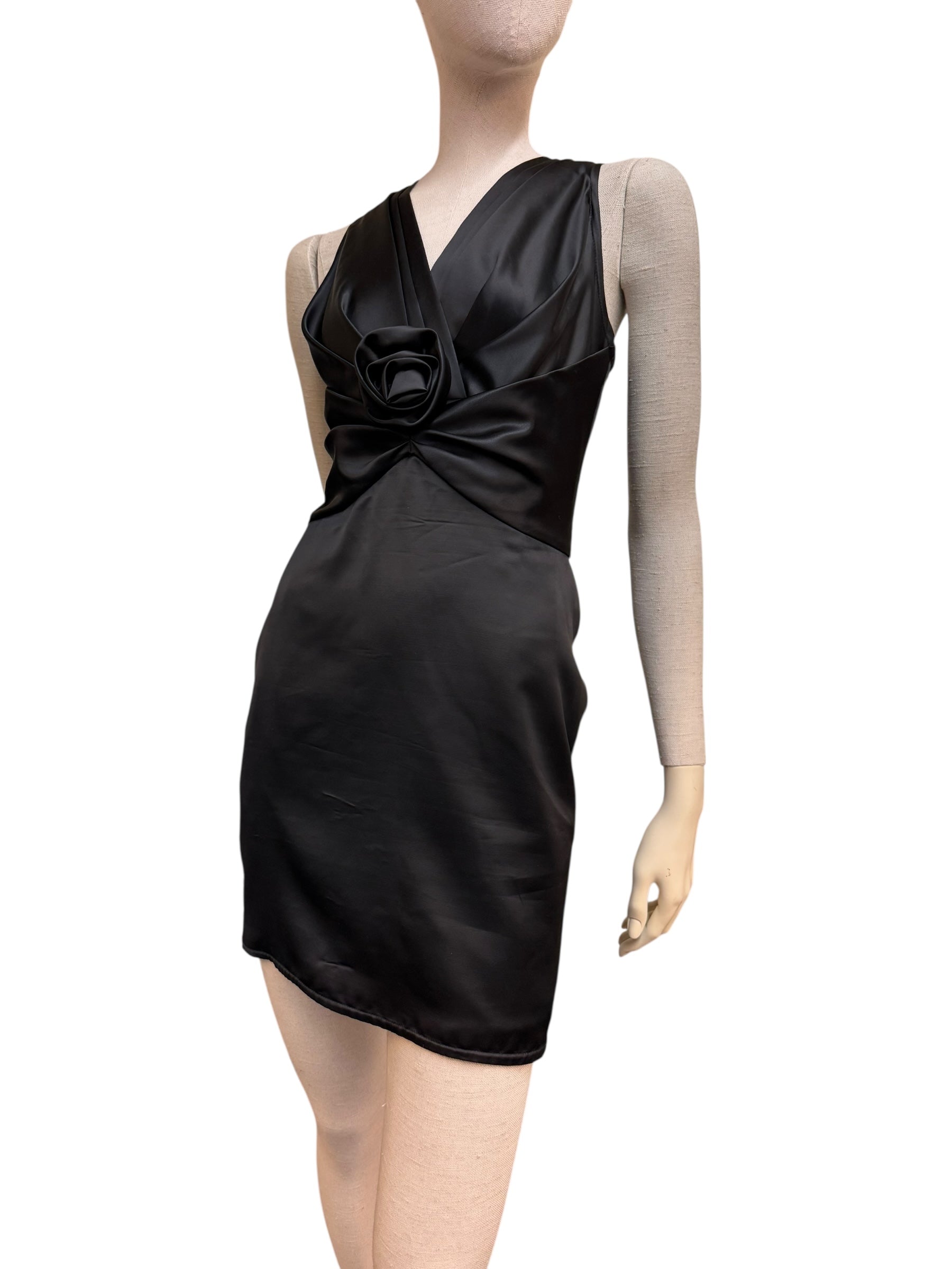 Gaspard Yurkievich Black Draped Mini Dress with Rose Detail