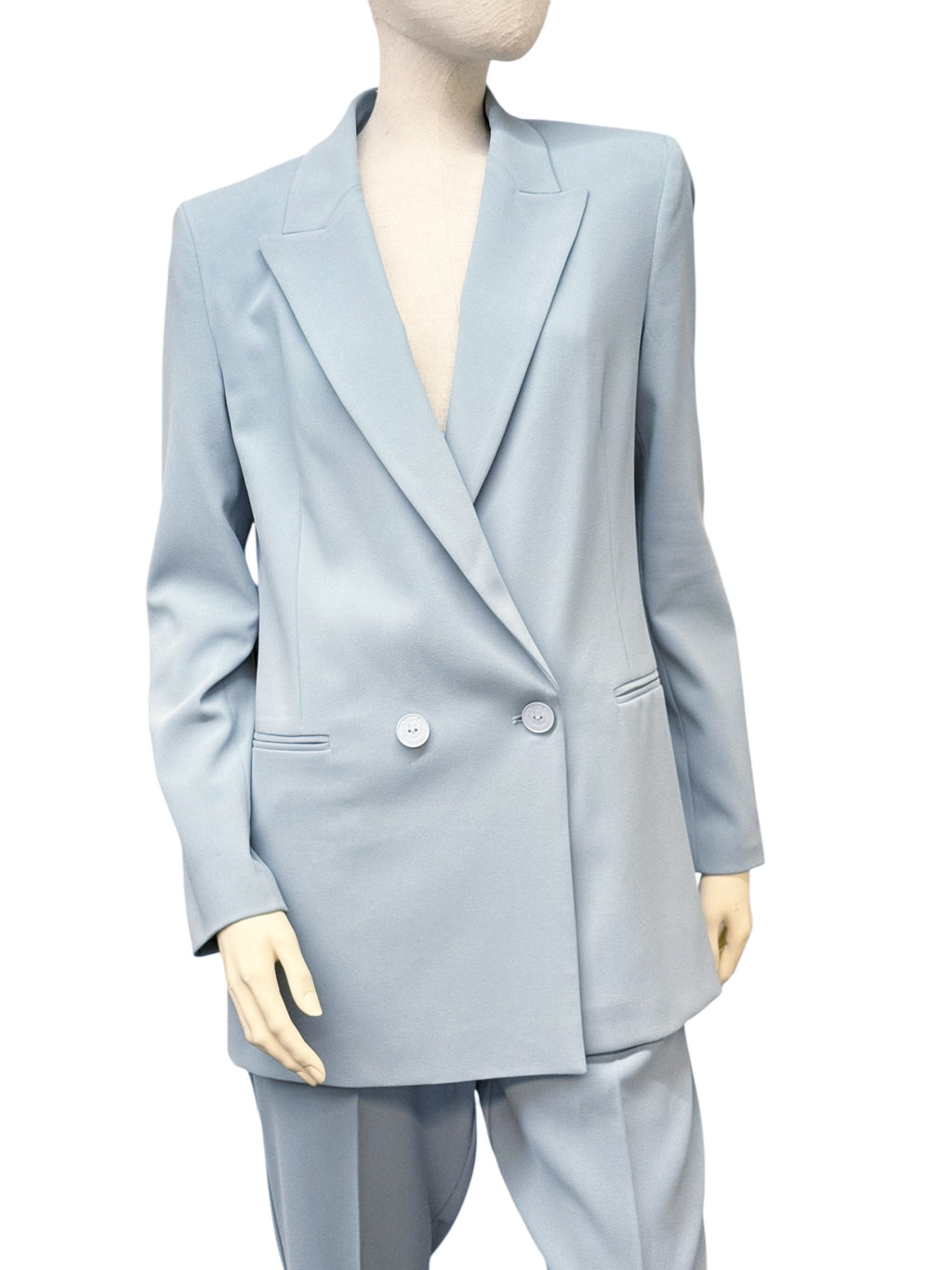 Pinko Light Blue Crepe Suit – Double-Breasted Blazer & High-Waisted Pants