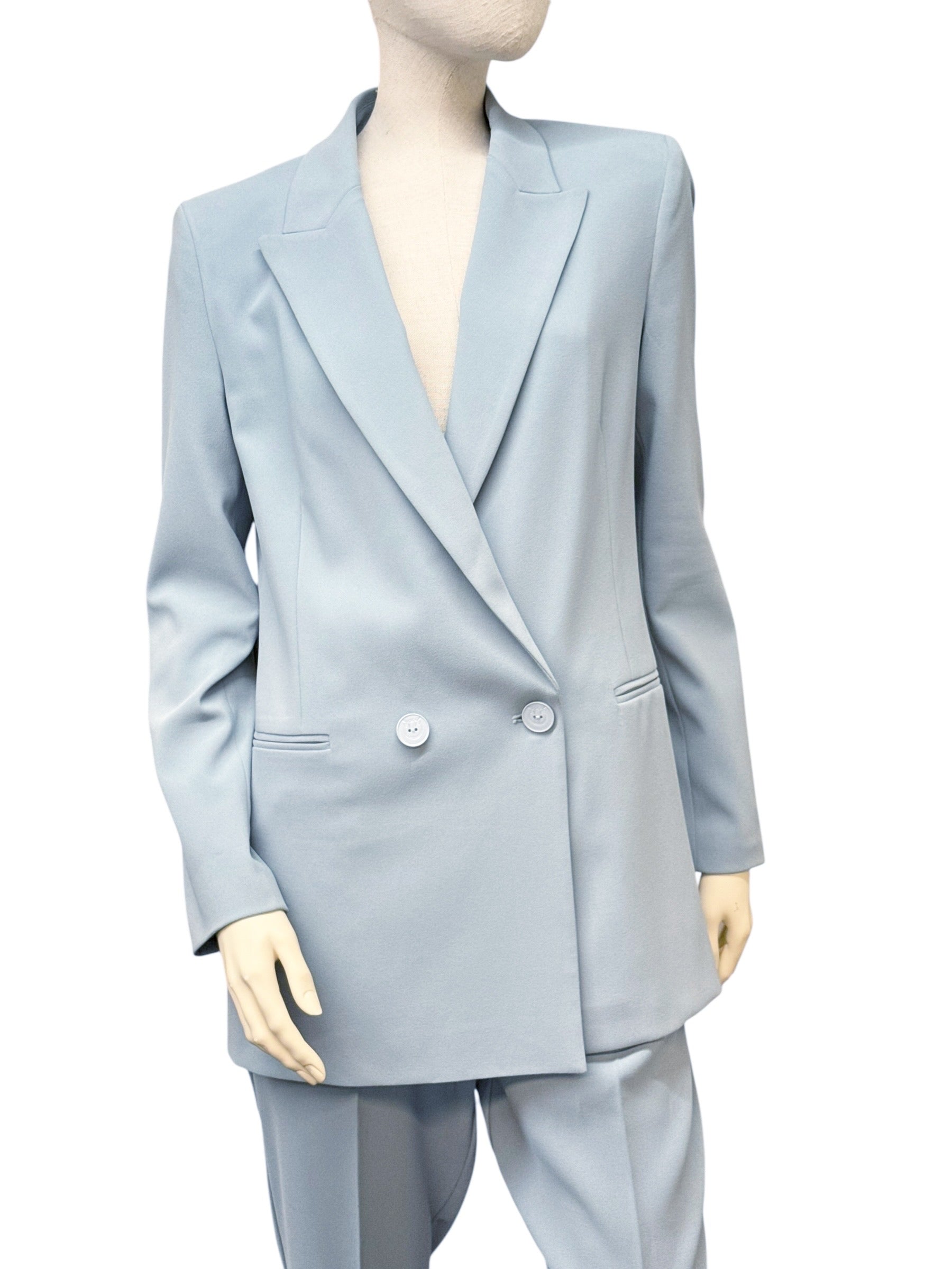 Pinko Light Blue Crepe Suit – Double-Breasted Blazer & High-Waisted Pants