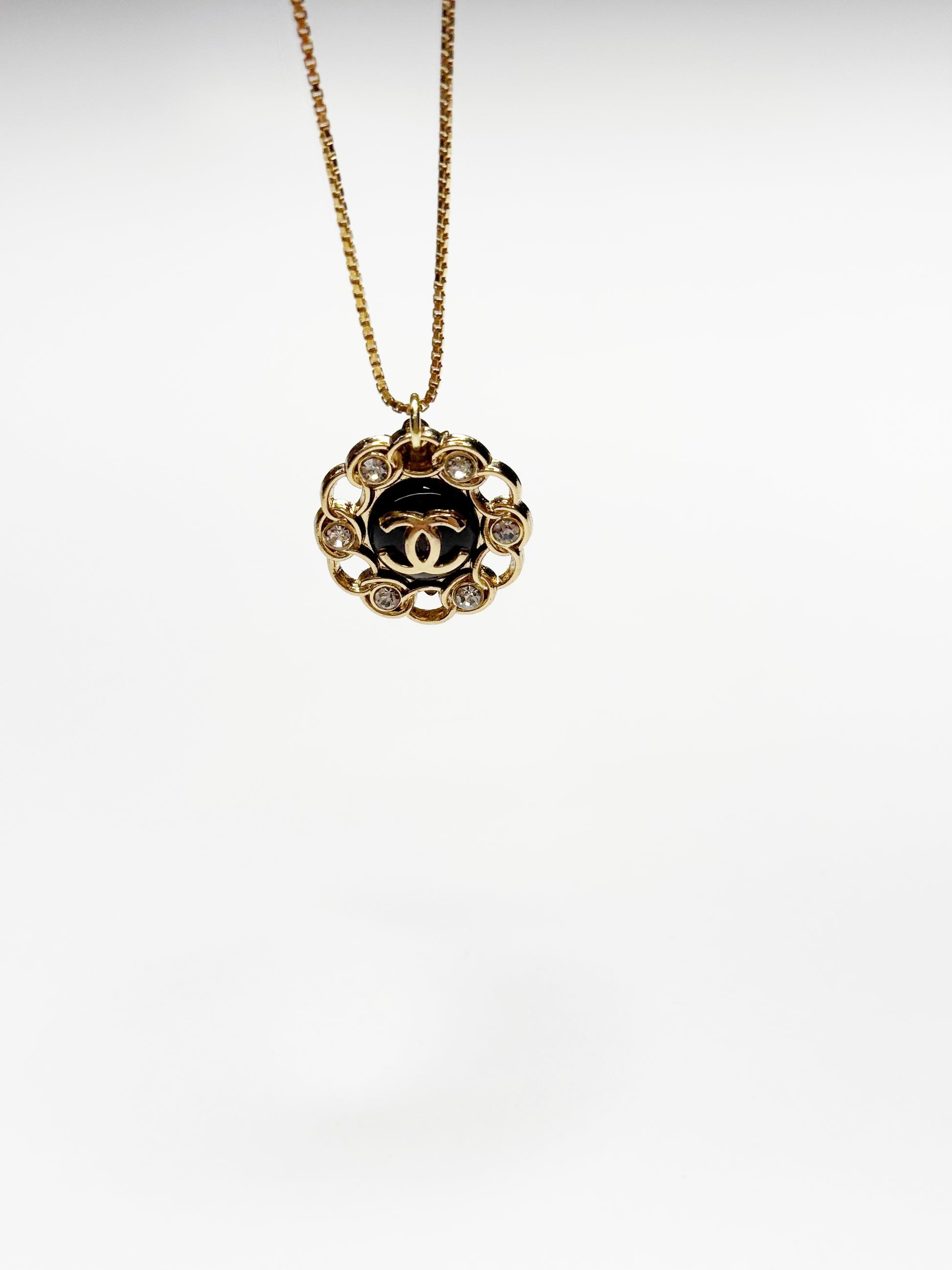 Vintage Chanel Round Crystal Pendant Necklace