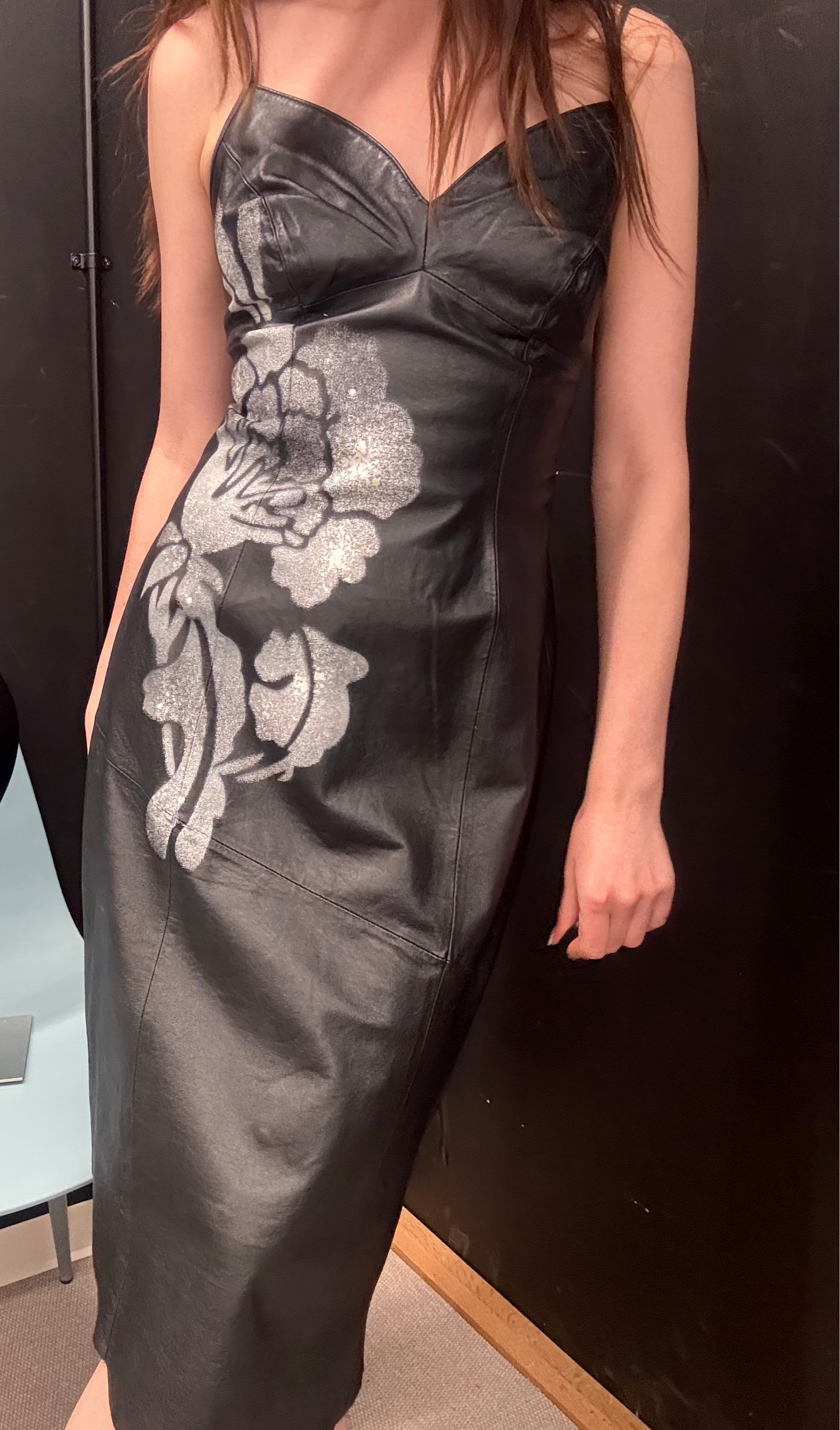 Black Leather Lace-Up Dress with Spray Floral Detail — Faust