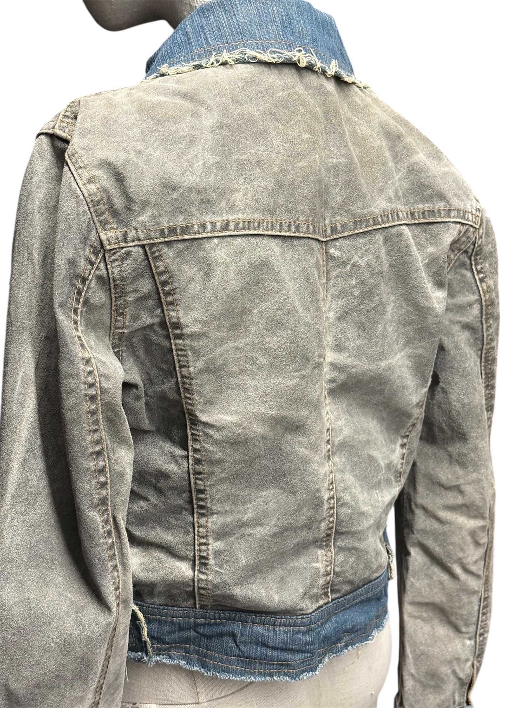 Distressed Contrast Denim Jacket