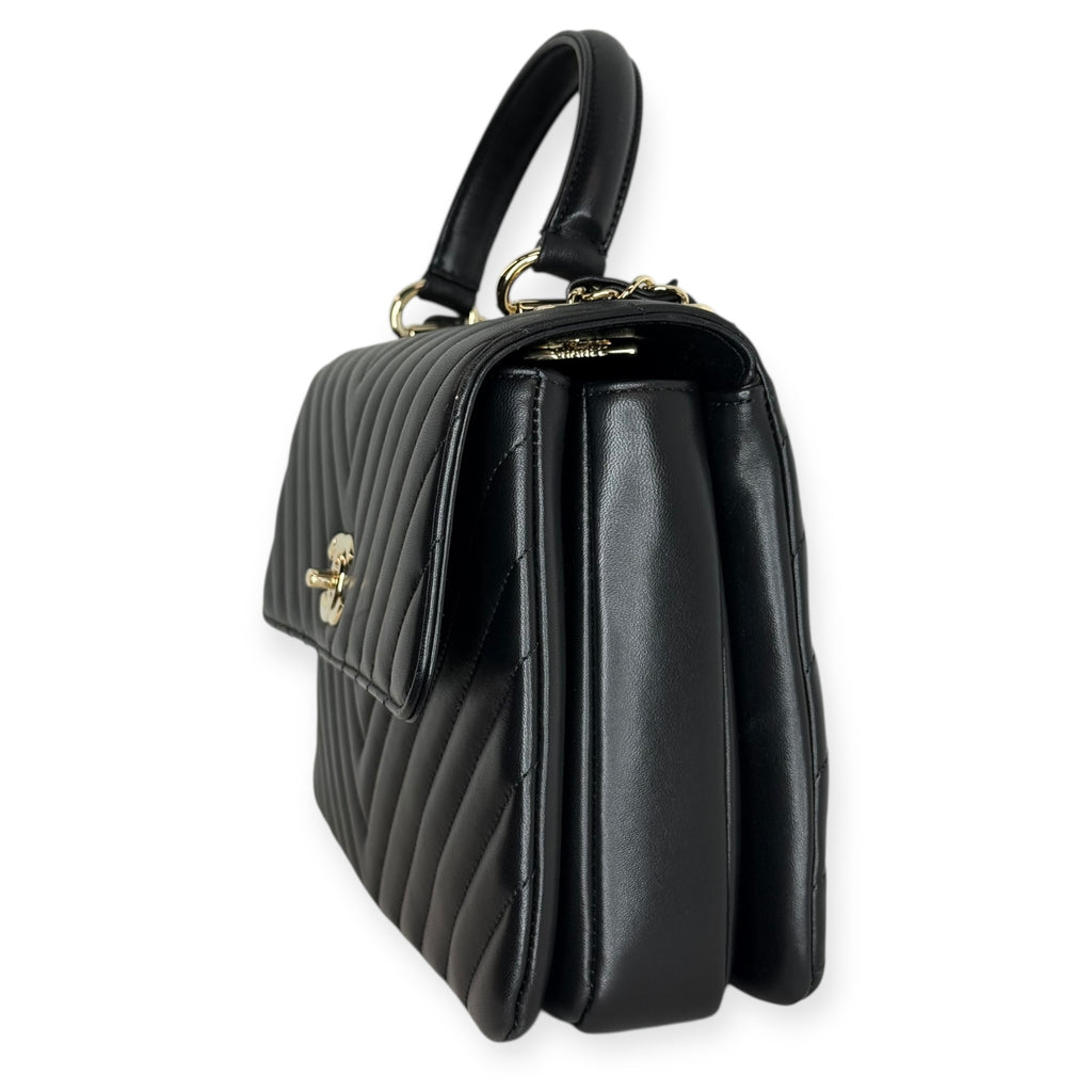 Chanel Chevron Caviar Top Handle Bag — Black Lambskin, Gold Hardware