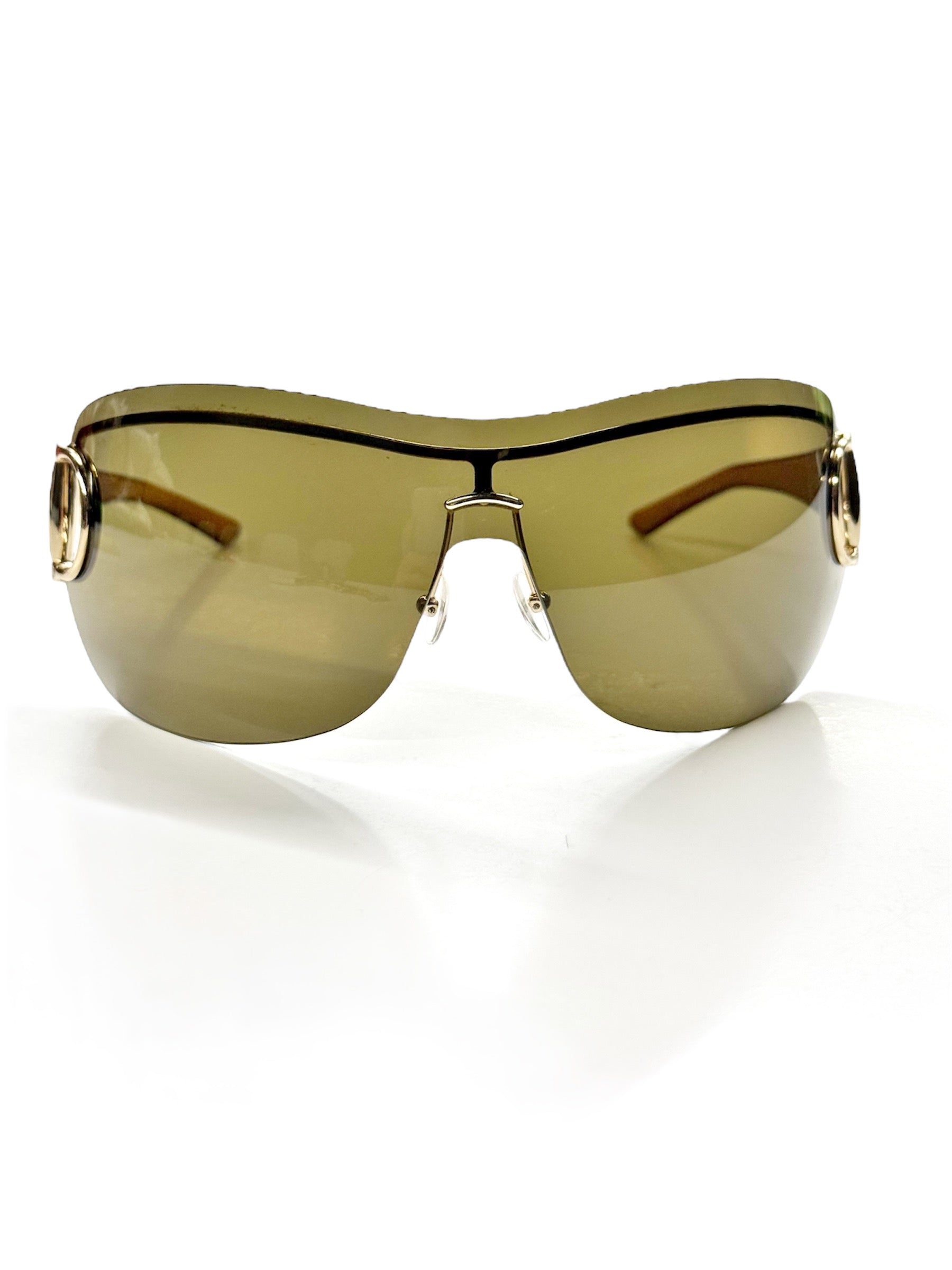 Gucci GG 2711/S Shield Sunglasses in Brown – Vintage Monogram Horsebit Design