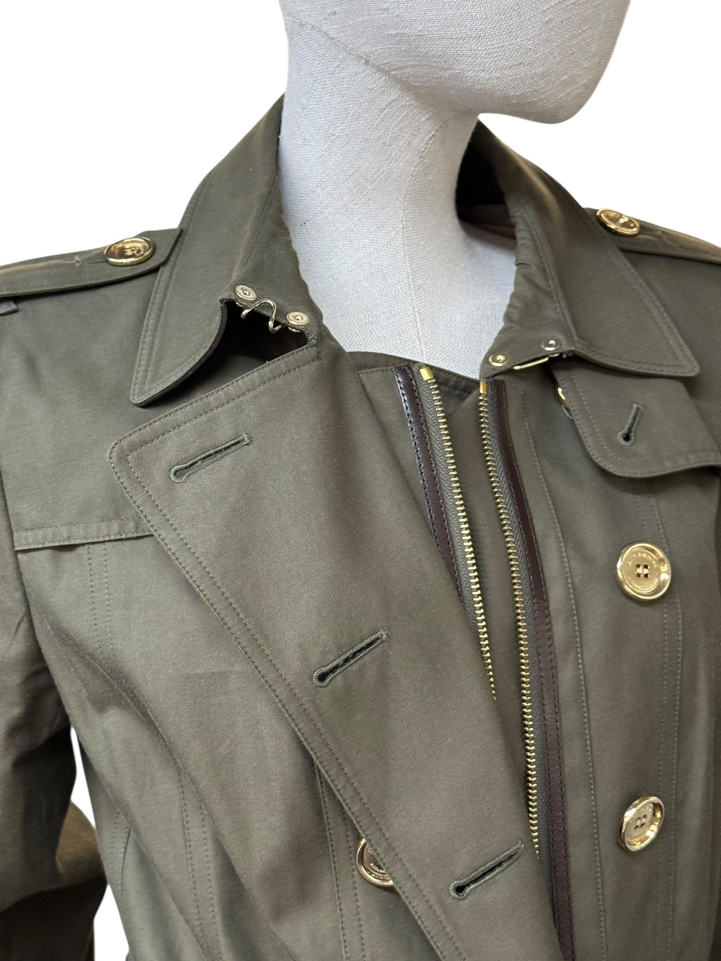 BURBERRY PRORSUM Olive Green Double-Breasted Trench Coat - EU 42