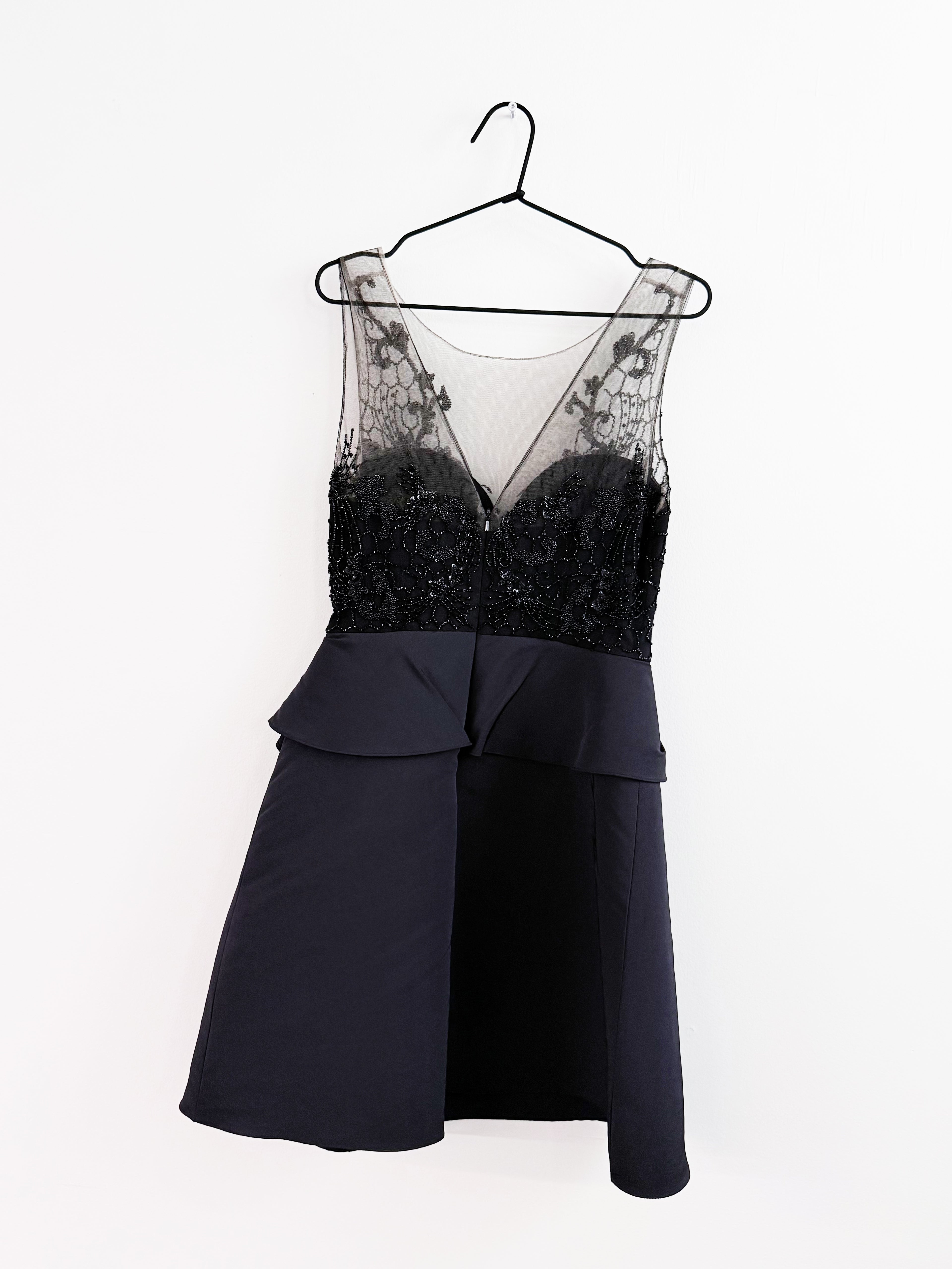 MARCHESA NOTTE Black Embellished Cocktail Dress