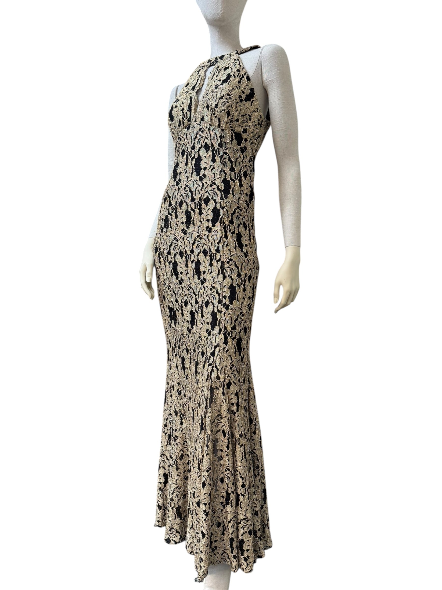 NW Nightway Gold Lace Evening Gown - EU 38