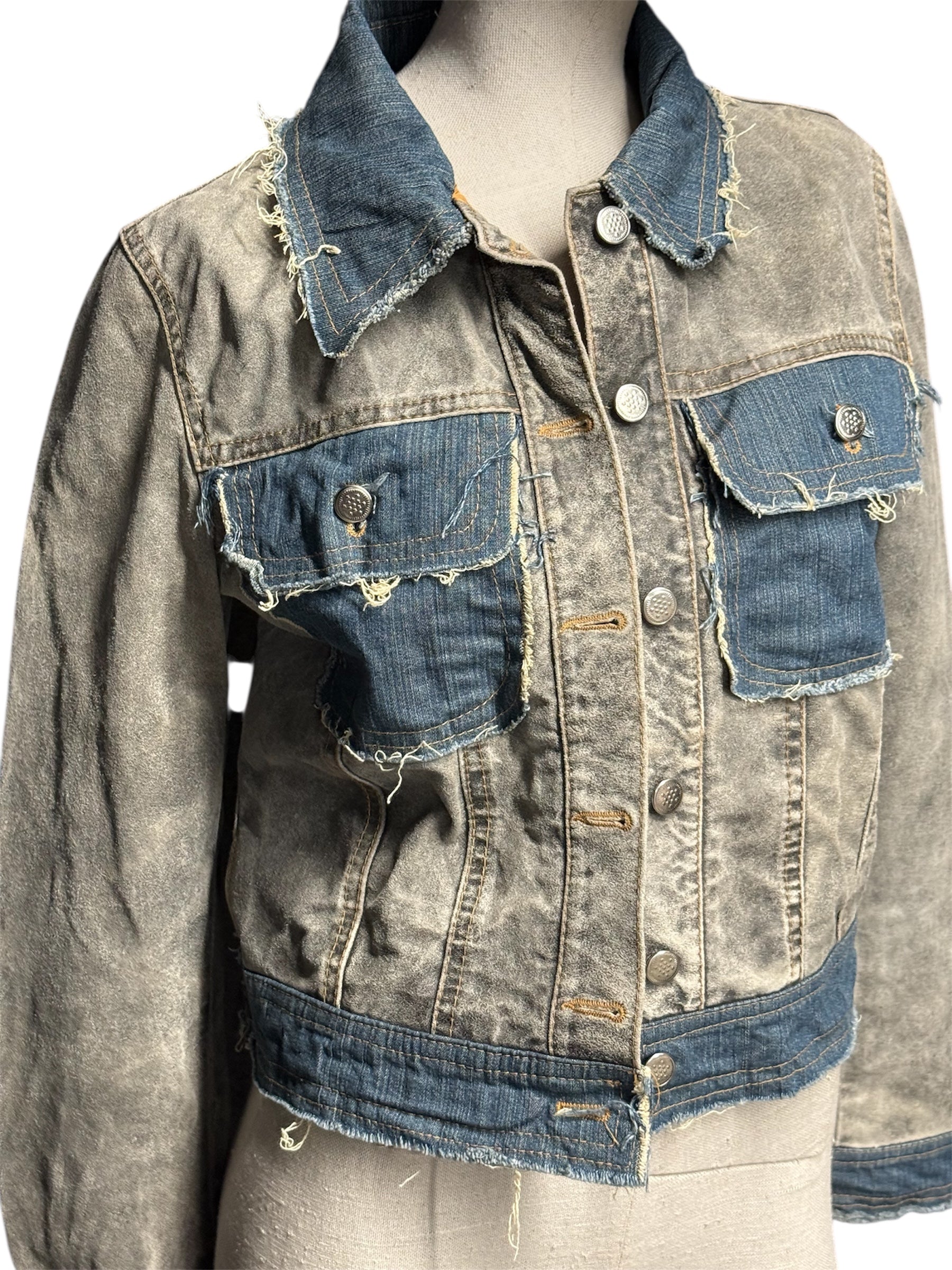 Distressed Contrast Denim Jacket