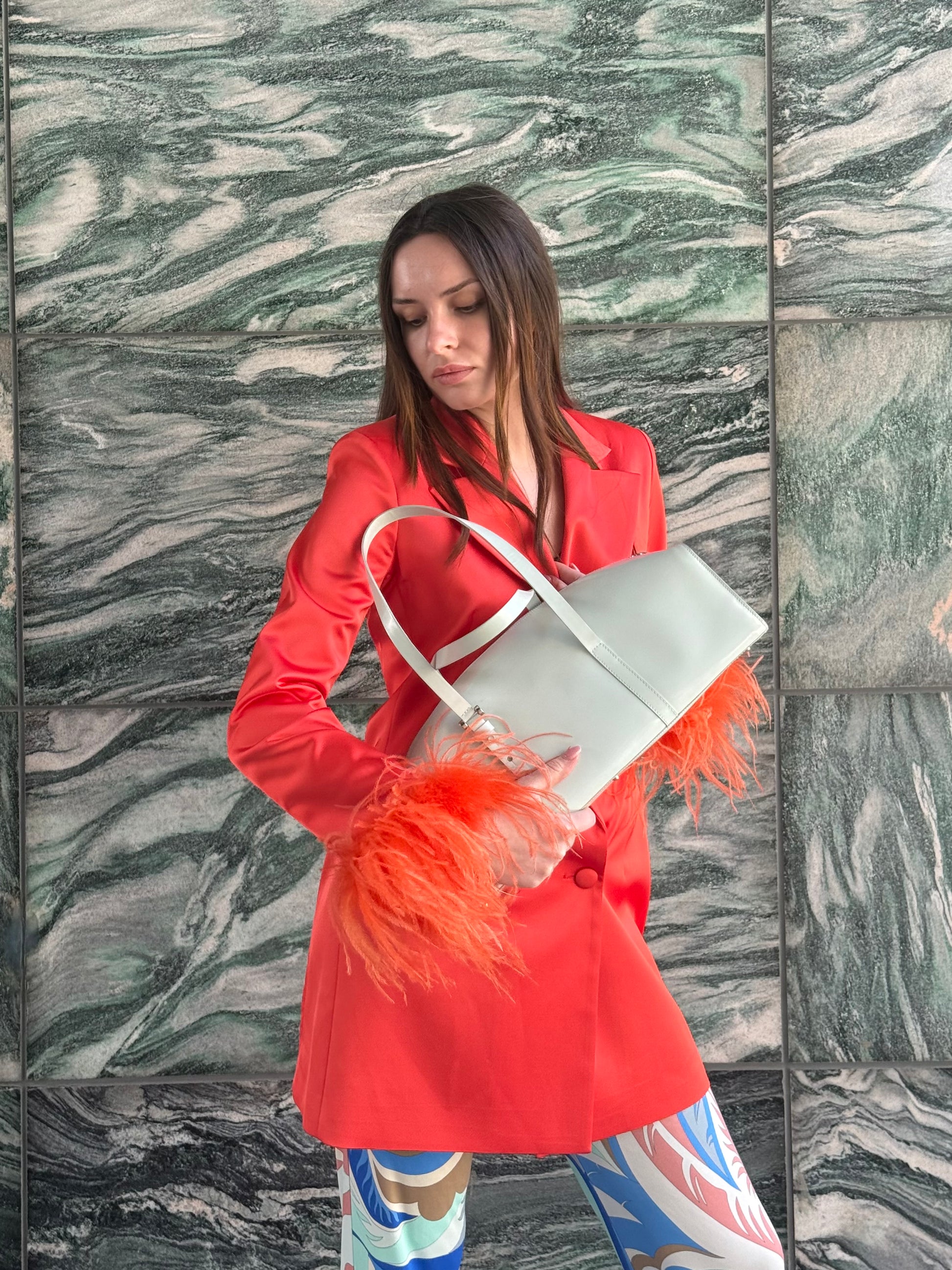 Alberto Audenino Orange Feather-Trim Blazer Dress