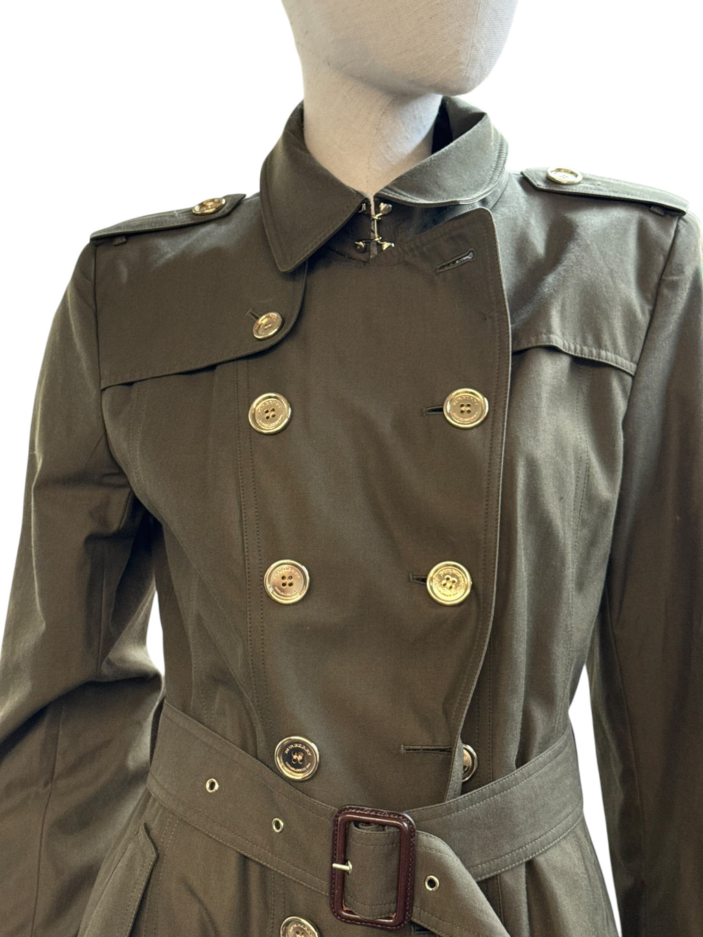 BURBERRY PRORSUM Olive Green Double-Breasted Trench Coat - EU 42