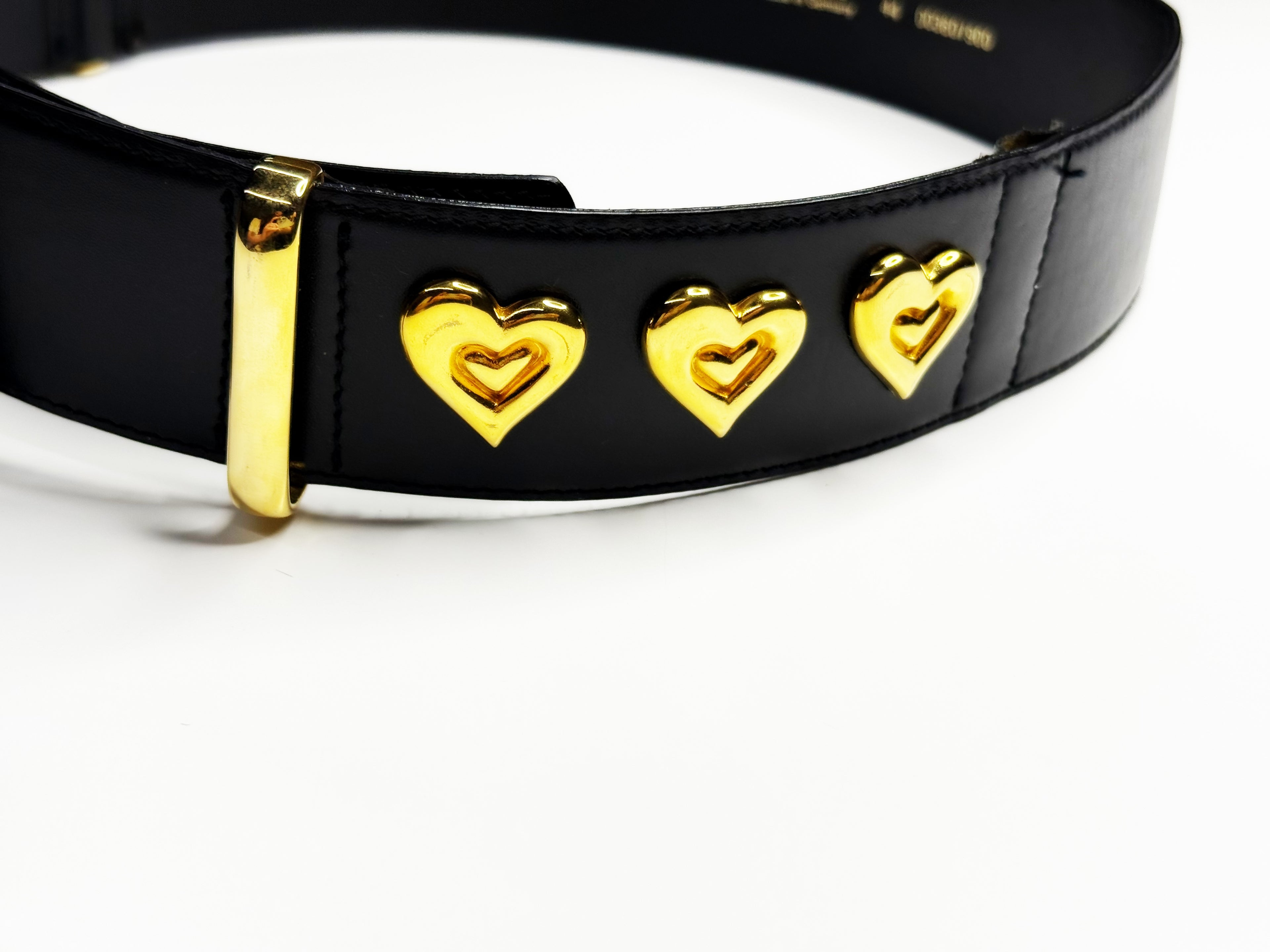 Escada Vintage Leather Belt with Gold Hearts