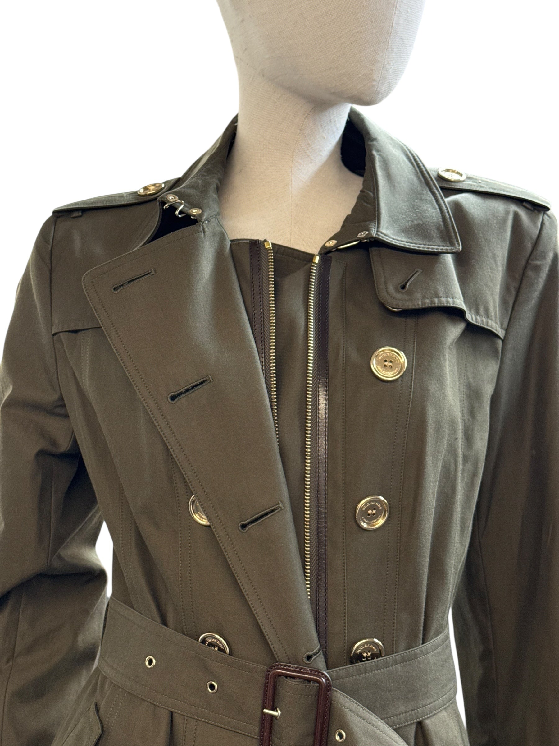 BURBERRY PRORSUM Olive Green Double-Breasted Trench Coat - EU 42