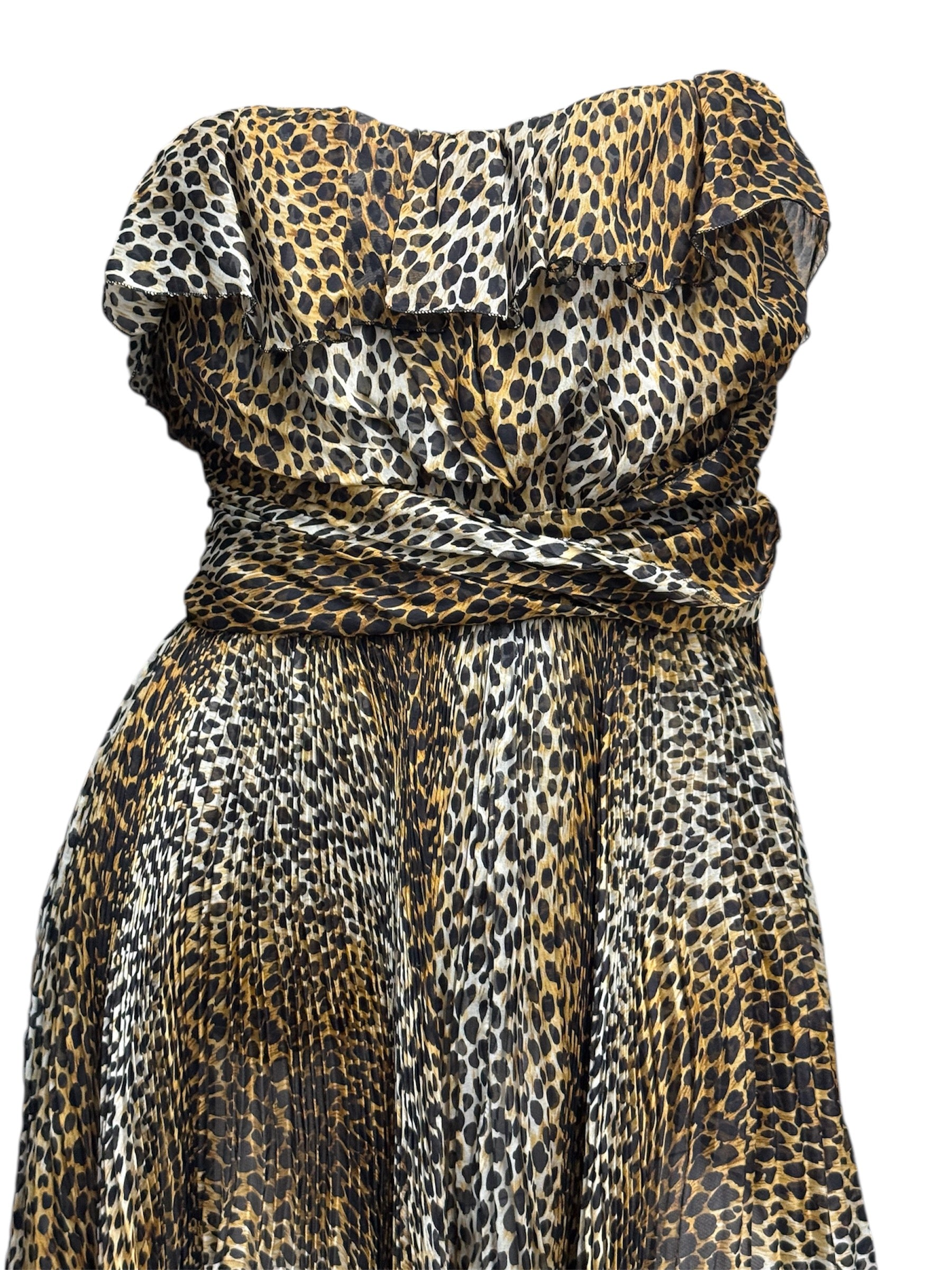 D&G Leopard Print Pleated Silk Mini Dress