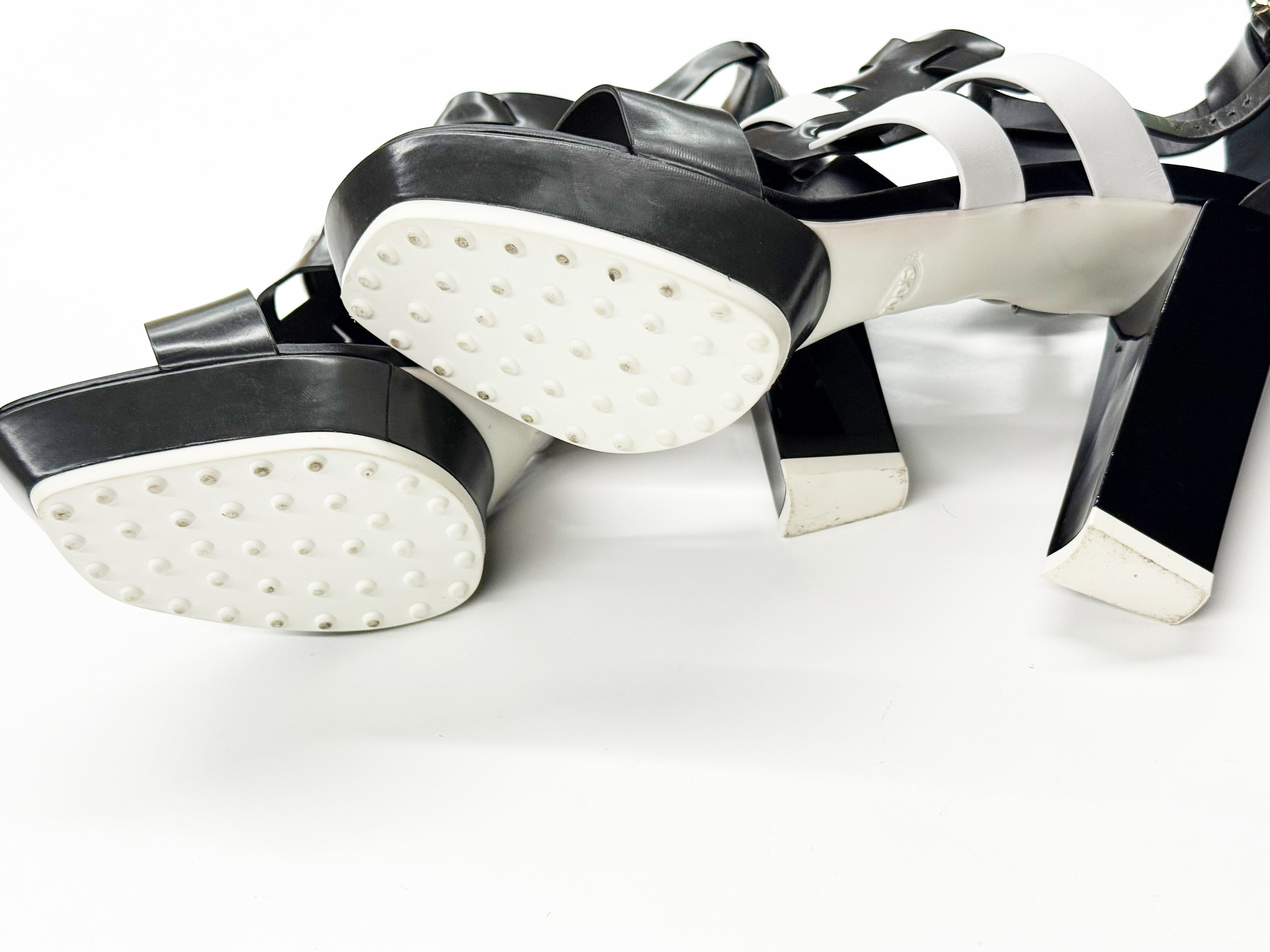 TOD’S Black & White Leather Platform Sandals