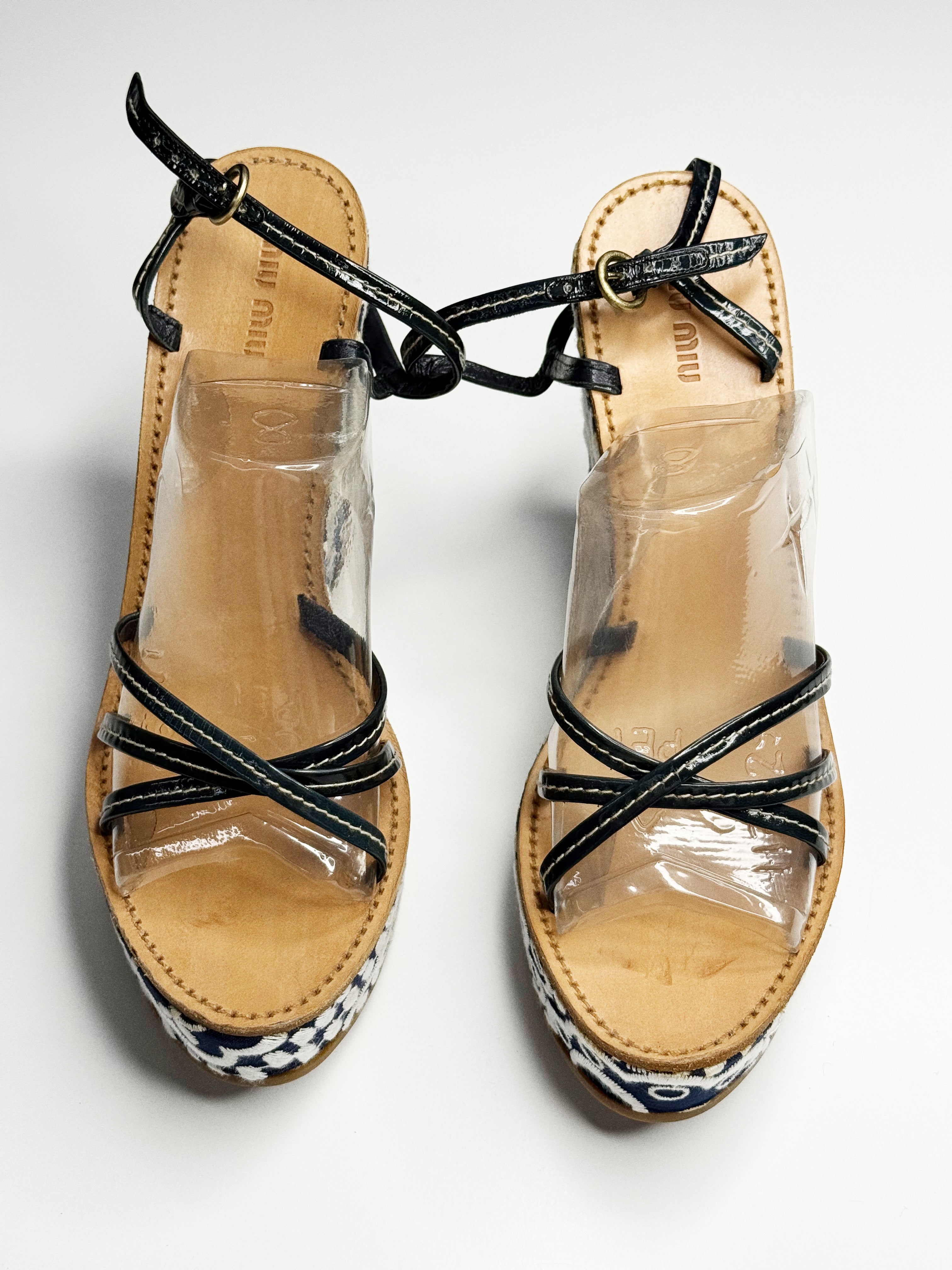 Miu Miu Embroidered Wedge Sandals