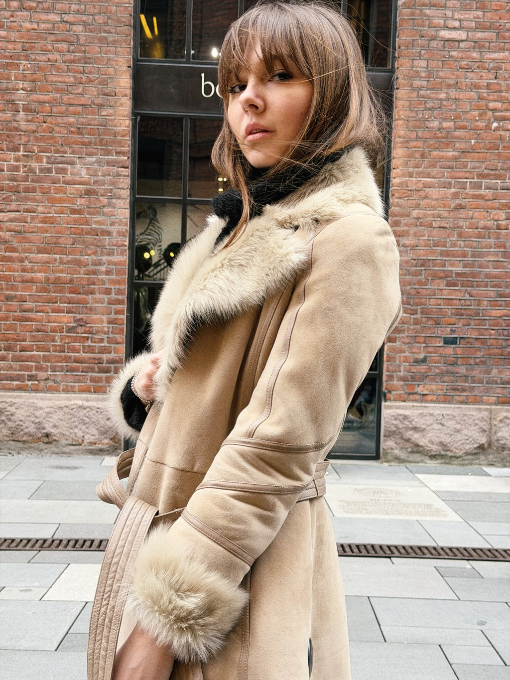 2NDDAY Shearling Coat with Natural Fur Trim
