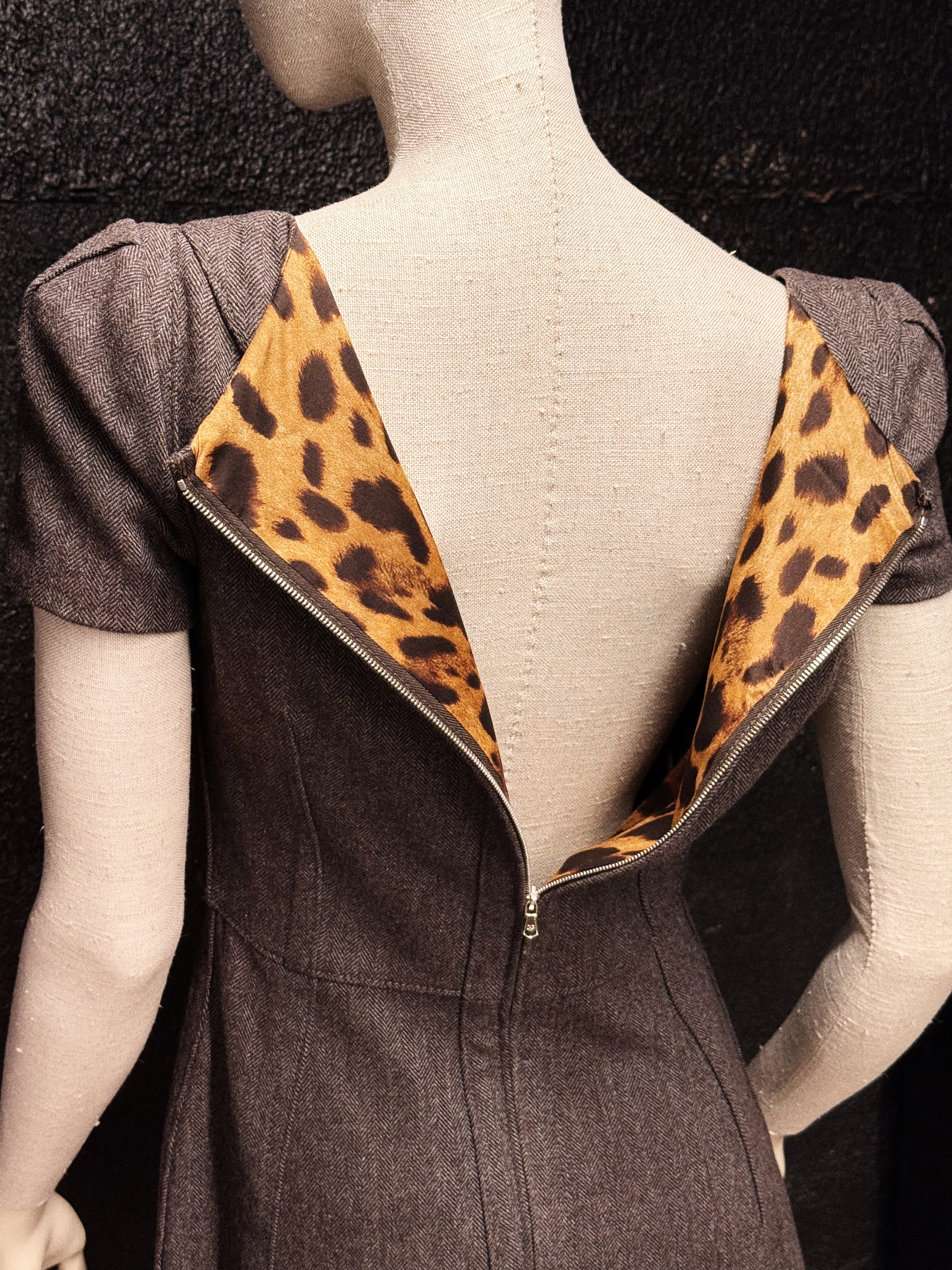 Dolce & Gabbana Wool Dress with Leopard Lining