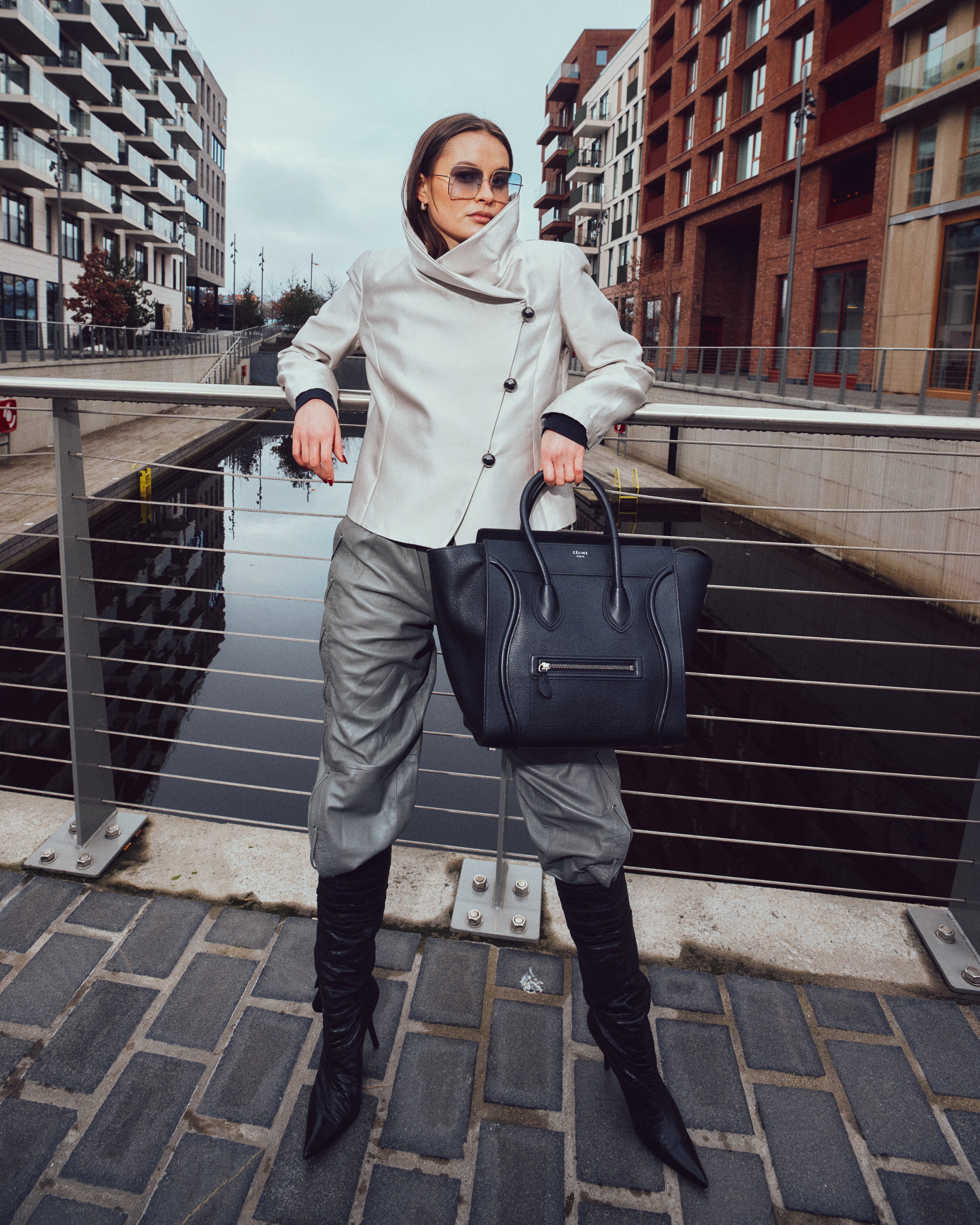 Emporio Armani Light Grey Silk Blazer and Skirt Set