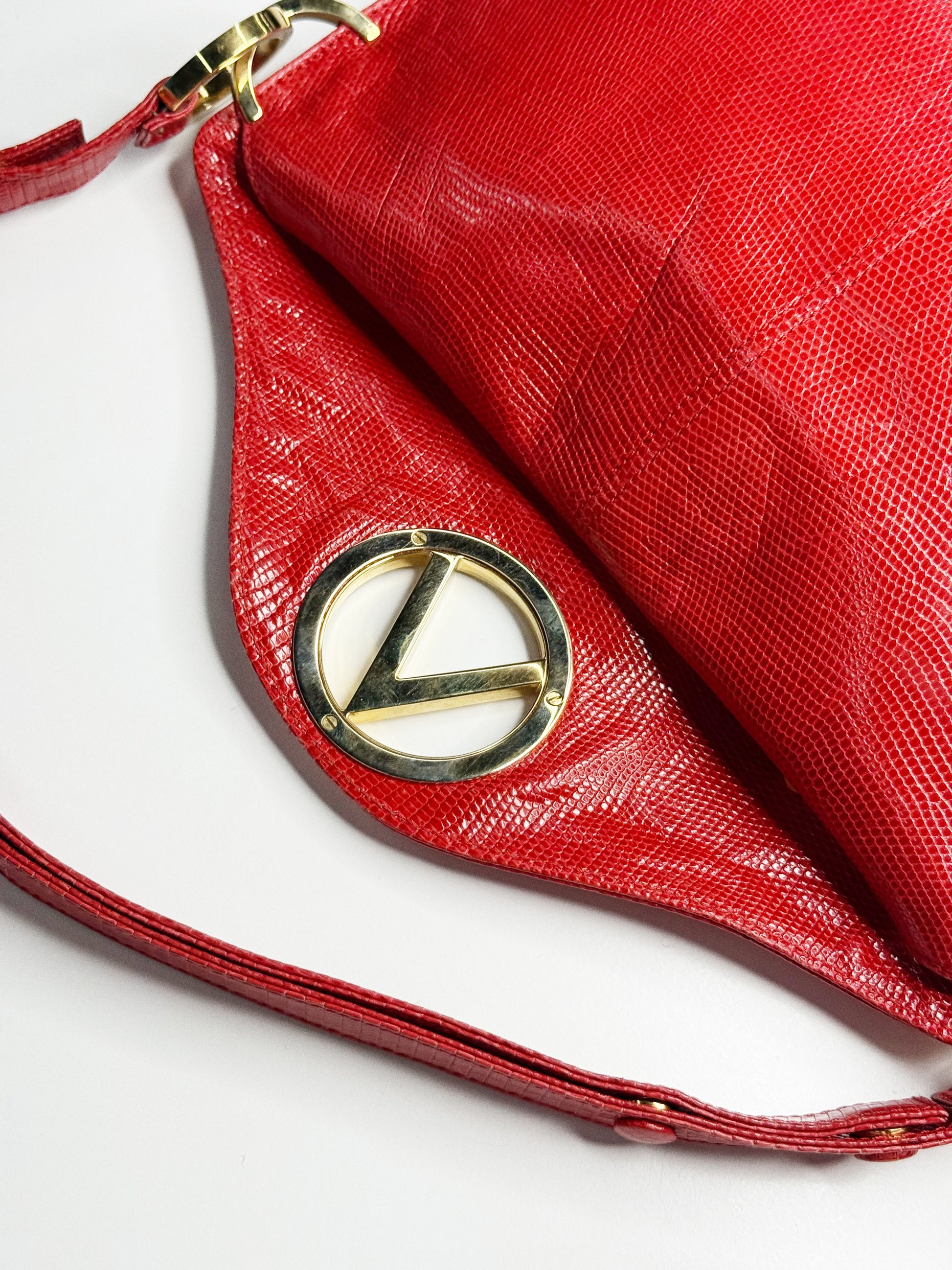 Valentino Garavani Red Lizard-Effect Leather Shoulder Bag