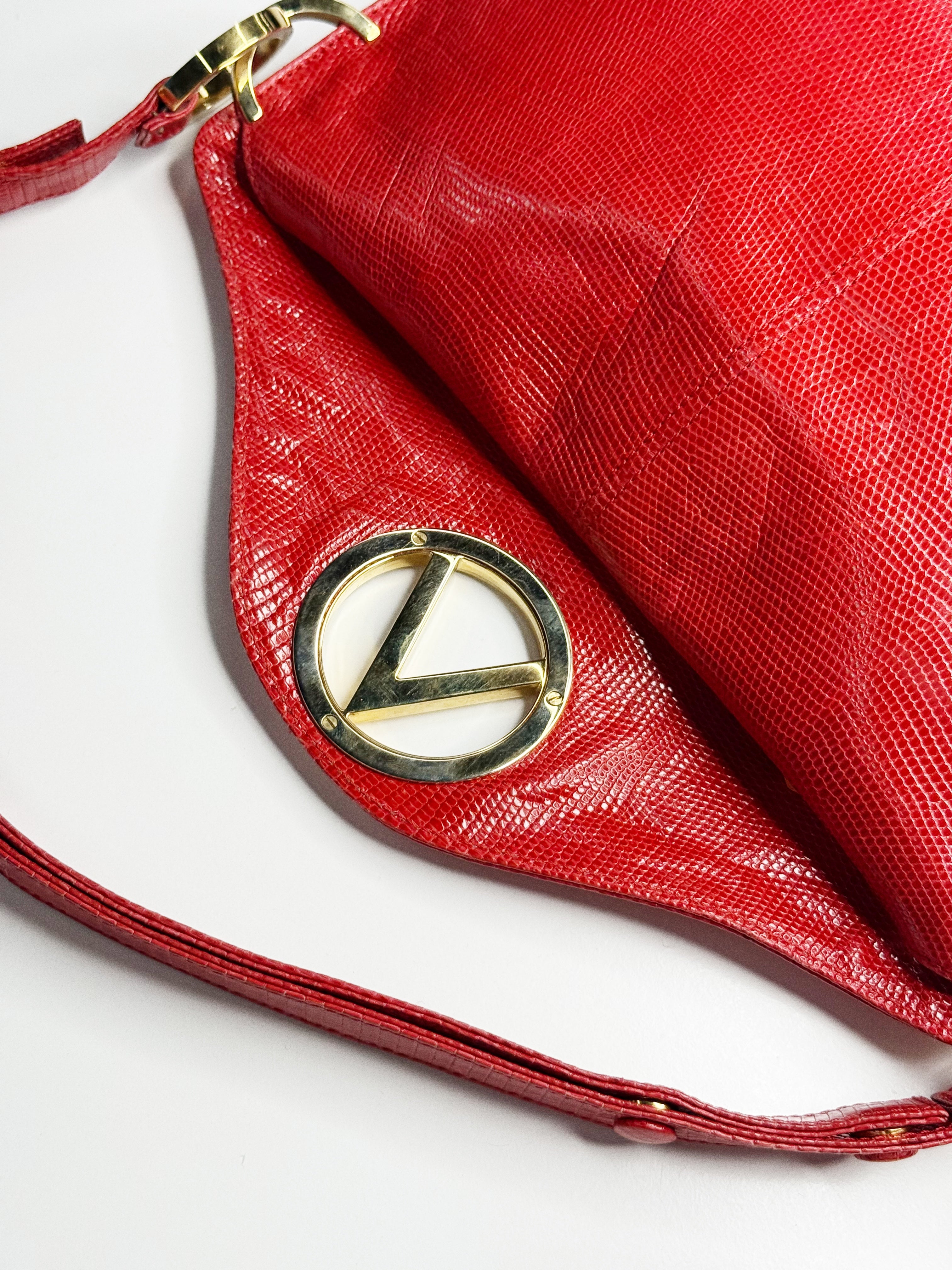 Valentino Garavani Red Lizard-Effect Leather Shoulder Bag