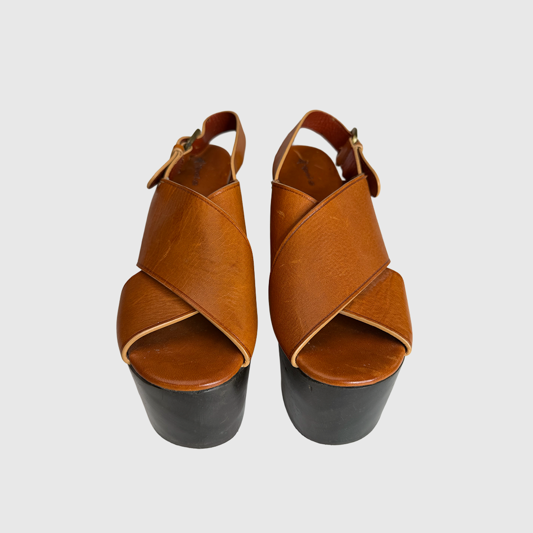 Chunky Leather Cross-Strap Platform Sandals